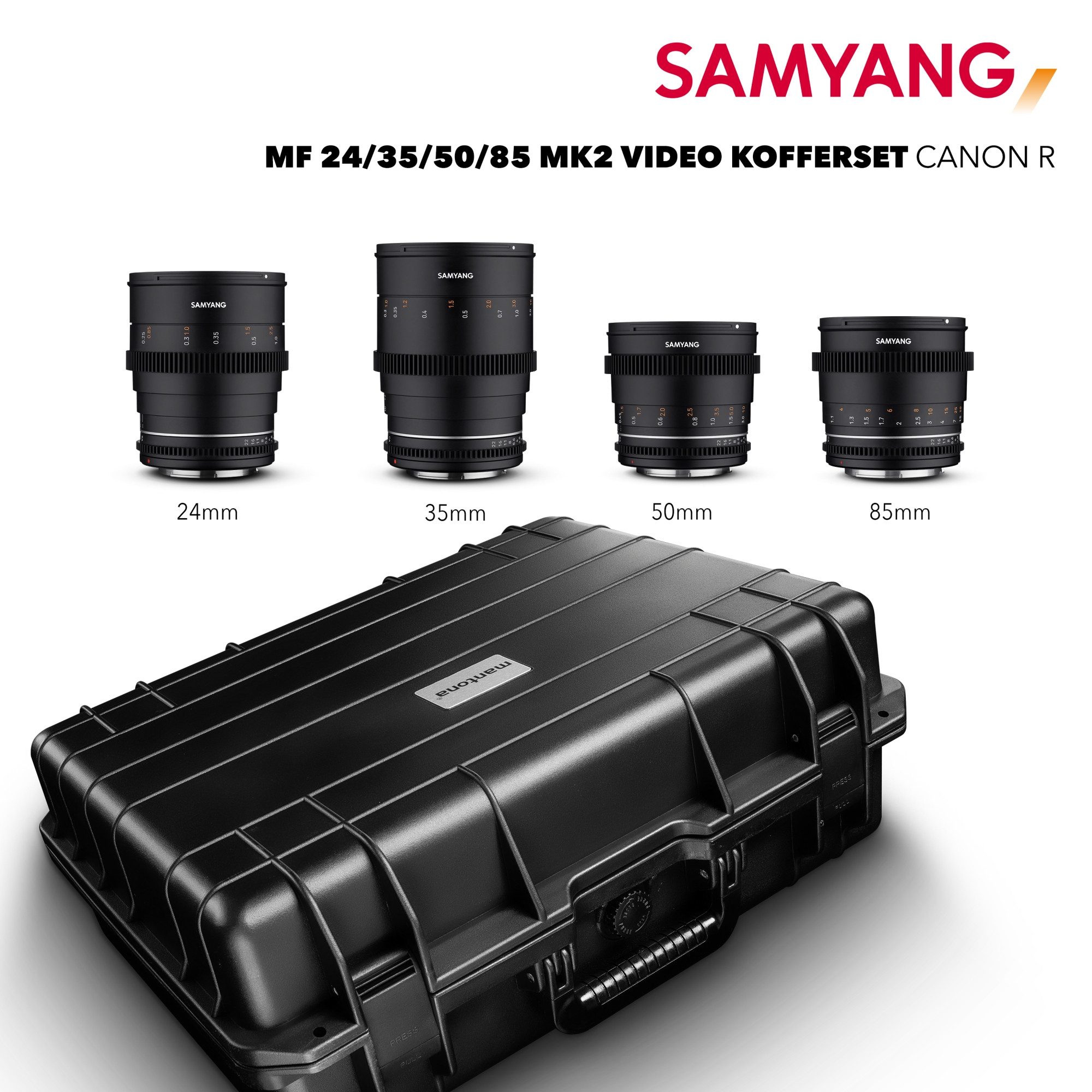 Samyang MF 24/35/50/85 MK2 VDSLR Kofferset Canon R Objektiv