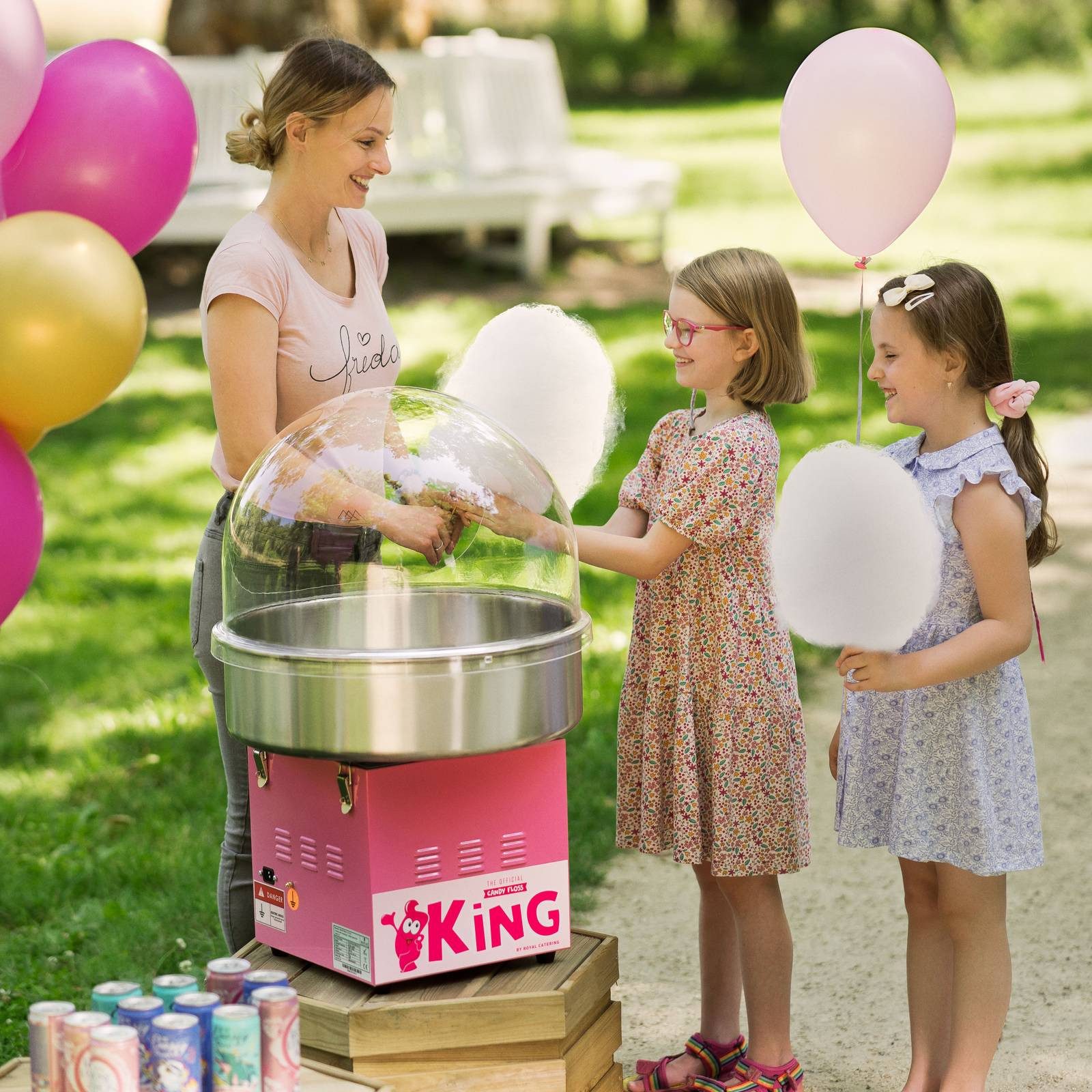 Royal Catering Zuckerwattemaschine Zuckerwattegerät 52 cm mit Spuckschutz 1200 W Candy Maker pink Gastro