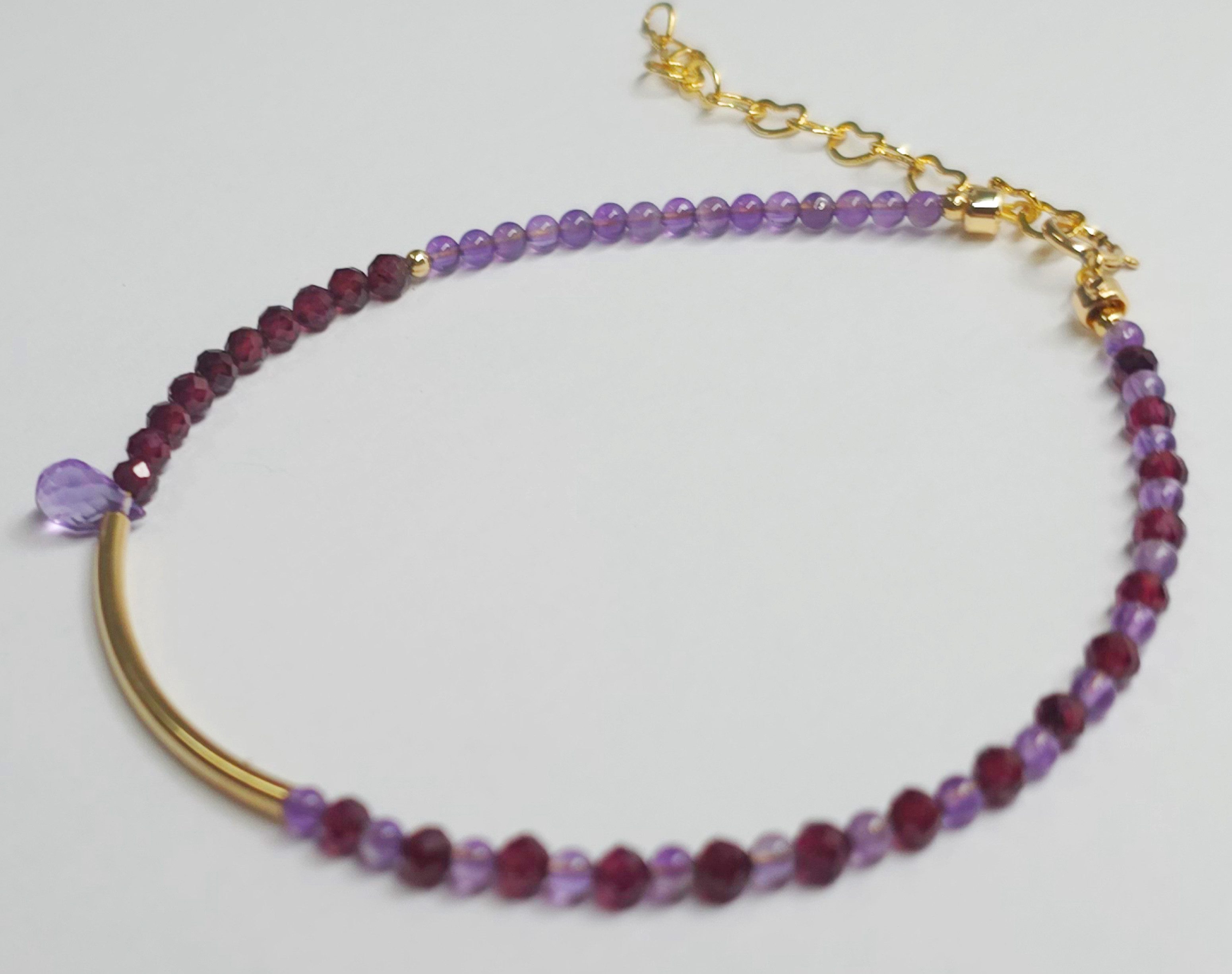 GOLDEN Charm-Armband Feines Granat & Amethyst Armband mit Amethyst, 14K Gold Filled