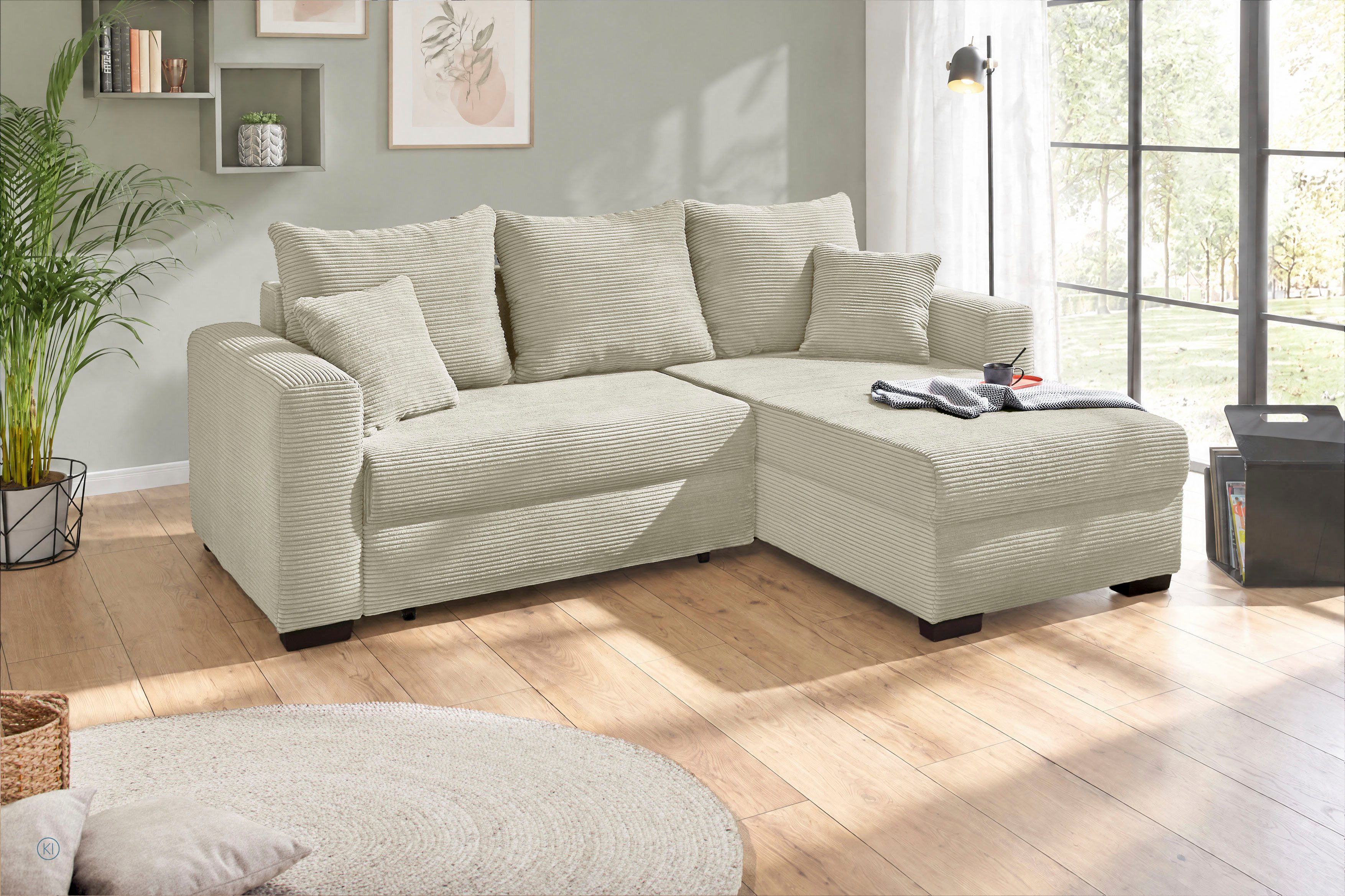 Jockenhöfer Gruppe Ecksofa Ecksofa Elmau, Größe Ottomane: L, B:235cm, optional mit Topper, mit Schlaffunktion, Bettkasten & 2 Zierkissen