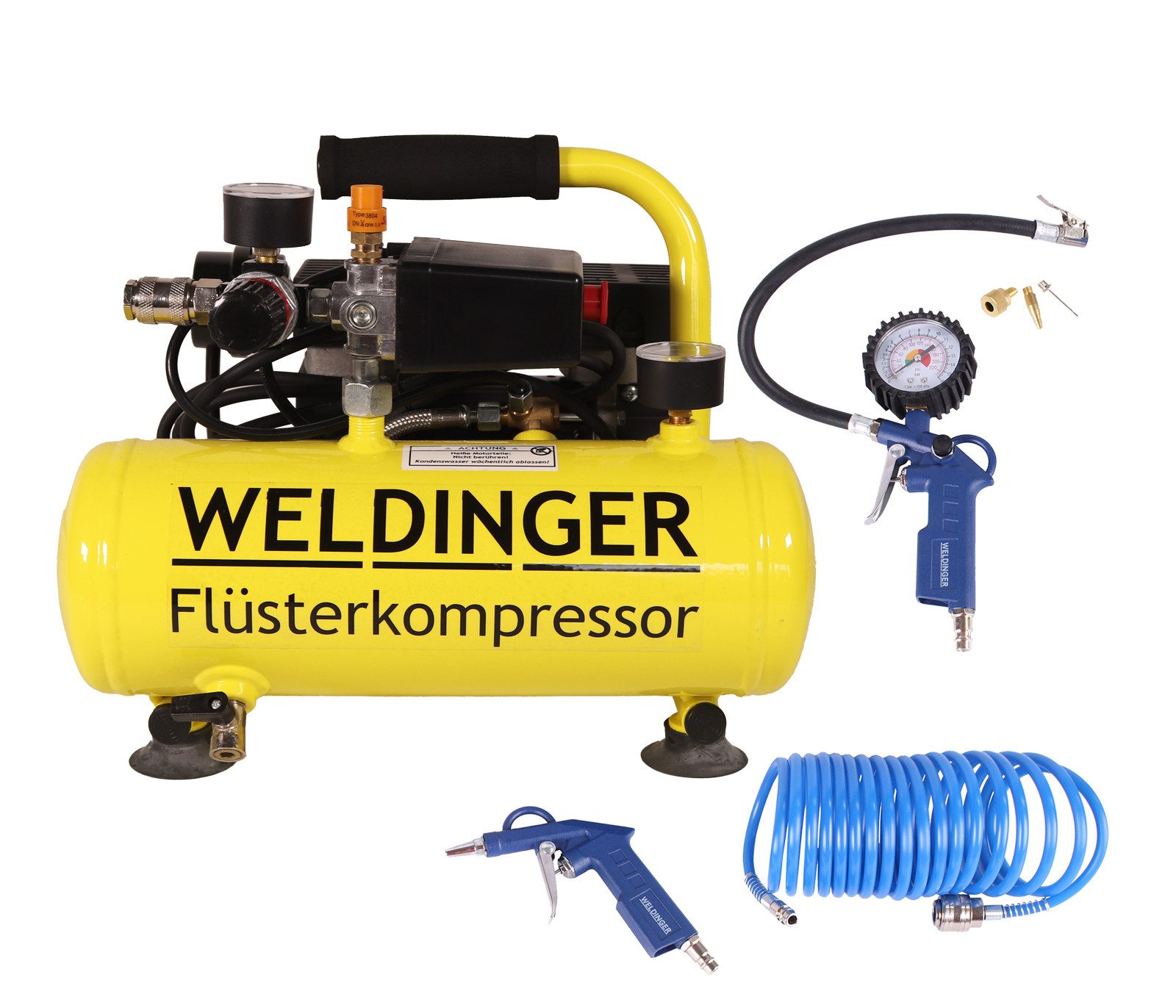 WELDINGER Kompressor Aktionsset Flüsterkompressor FK 40 compact + Druckluftset 6-teilig, 275 W, max. 8 bar