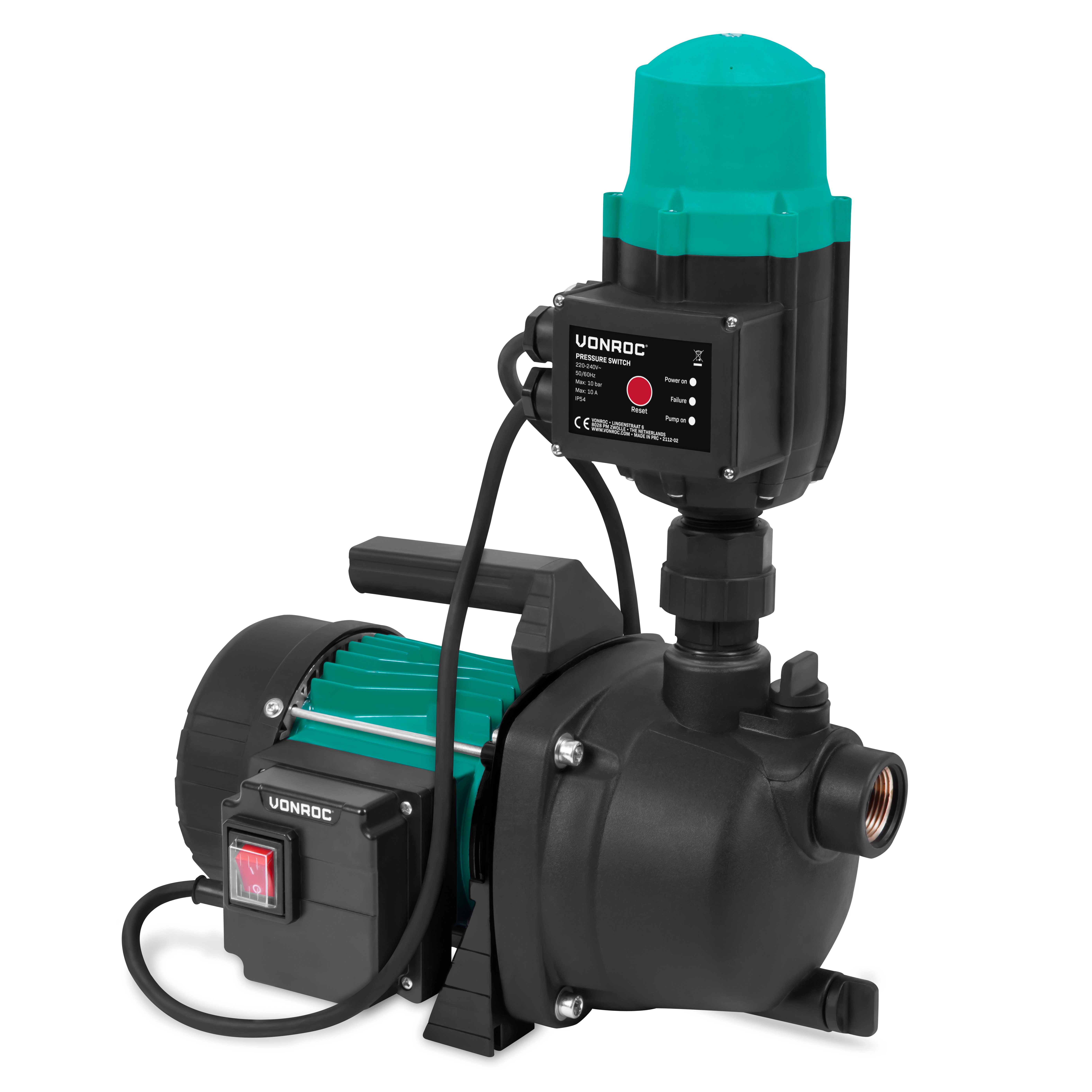 VONROC Gartenpumpe Automatische Wasserpumpe (Hydrophorpumpe mit Druckschalter – Trockenlaufschutzmit, 800W, 3300l/h, 4bar), Zur Bewässerung des Gartens