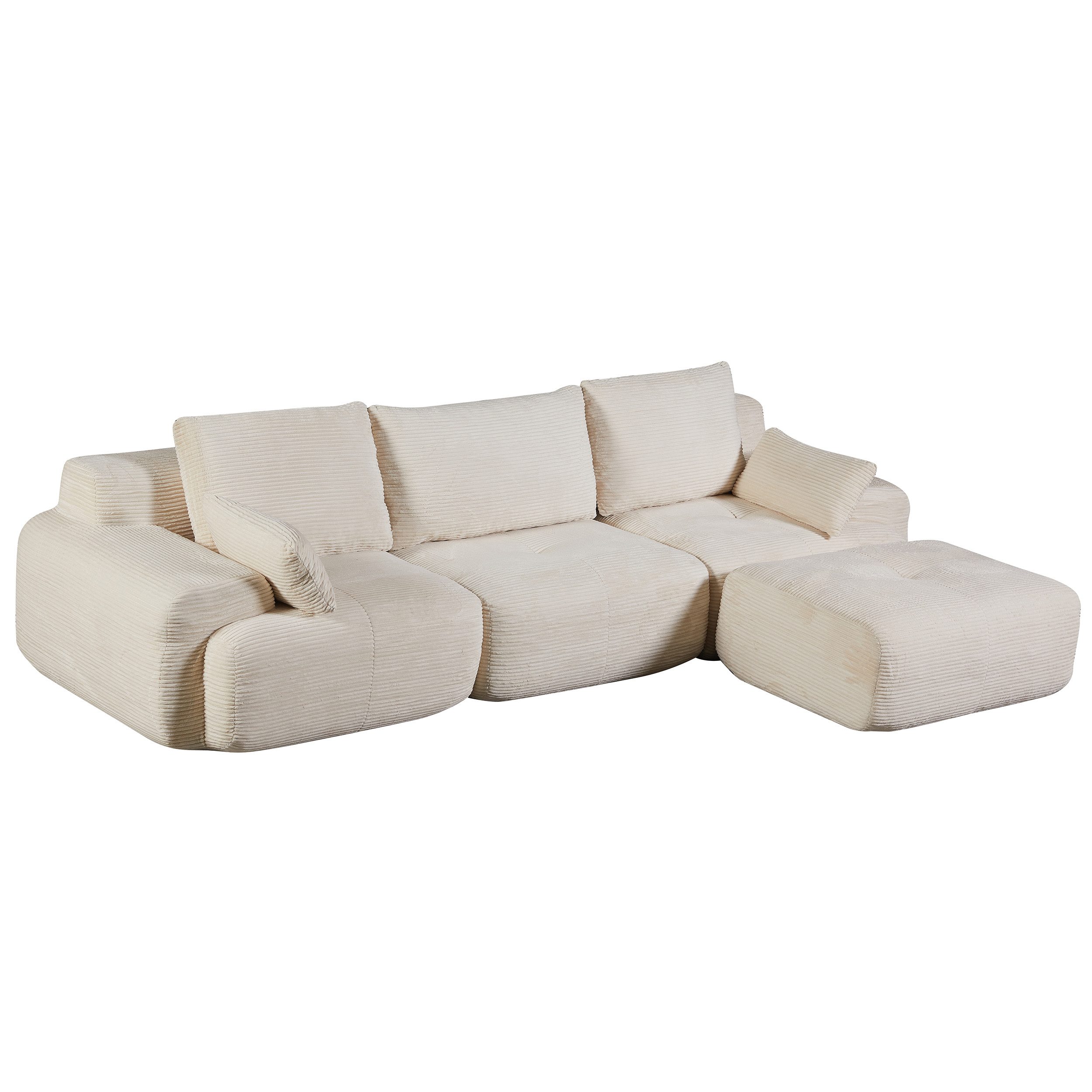 Orvane Sofa Modular 3-Sitzer-Sofa + 1 Hockern Cord, montagefrei, Tiefem Sitz