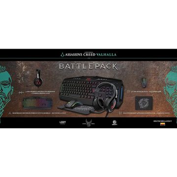 L33T Assassin's Creed Valhalla 4-In-1 battlepack (DE Layout) Tastatur-, Maus- und Mauspad-Set, (Tastatur, Maus, Headset, Mauspad, 4 St)