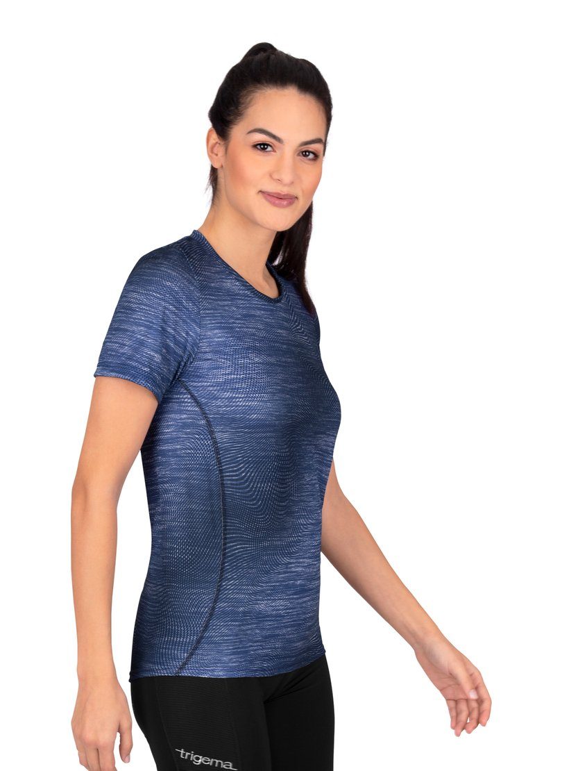 Trigema T-Shirt Sportshirt Druck TRIGEMA electric-blue modischem mit COOLMAX®