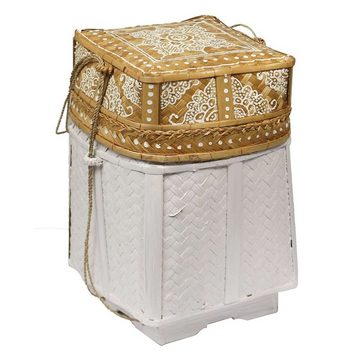 Oriental Galerie Aufbewahrungsbox Rattanbox Korb mit Aufhängung und Bemalung Natur-Weiß klein