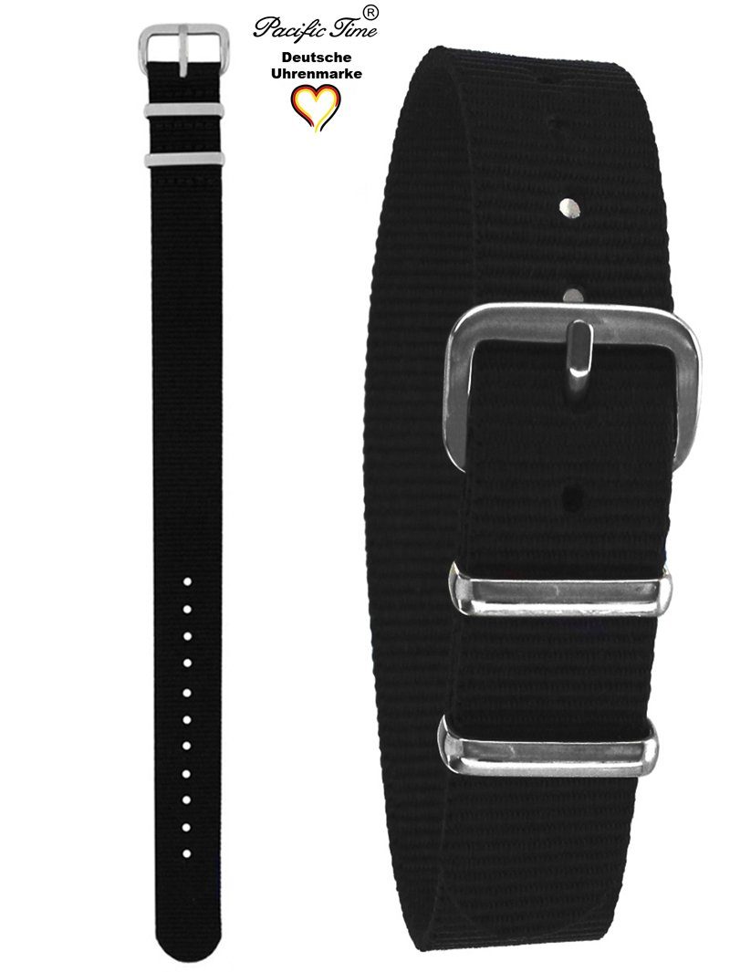 Pacific Time Uhrenarmband Wechselarmband Textil Nylon 16mm, Gratis Versand schwarz