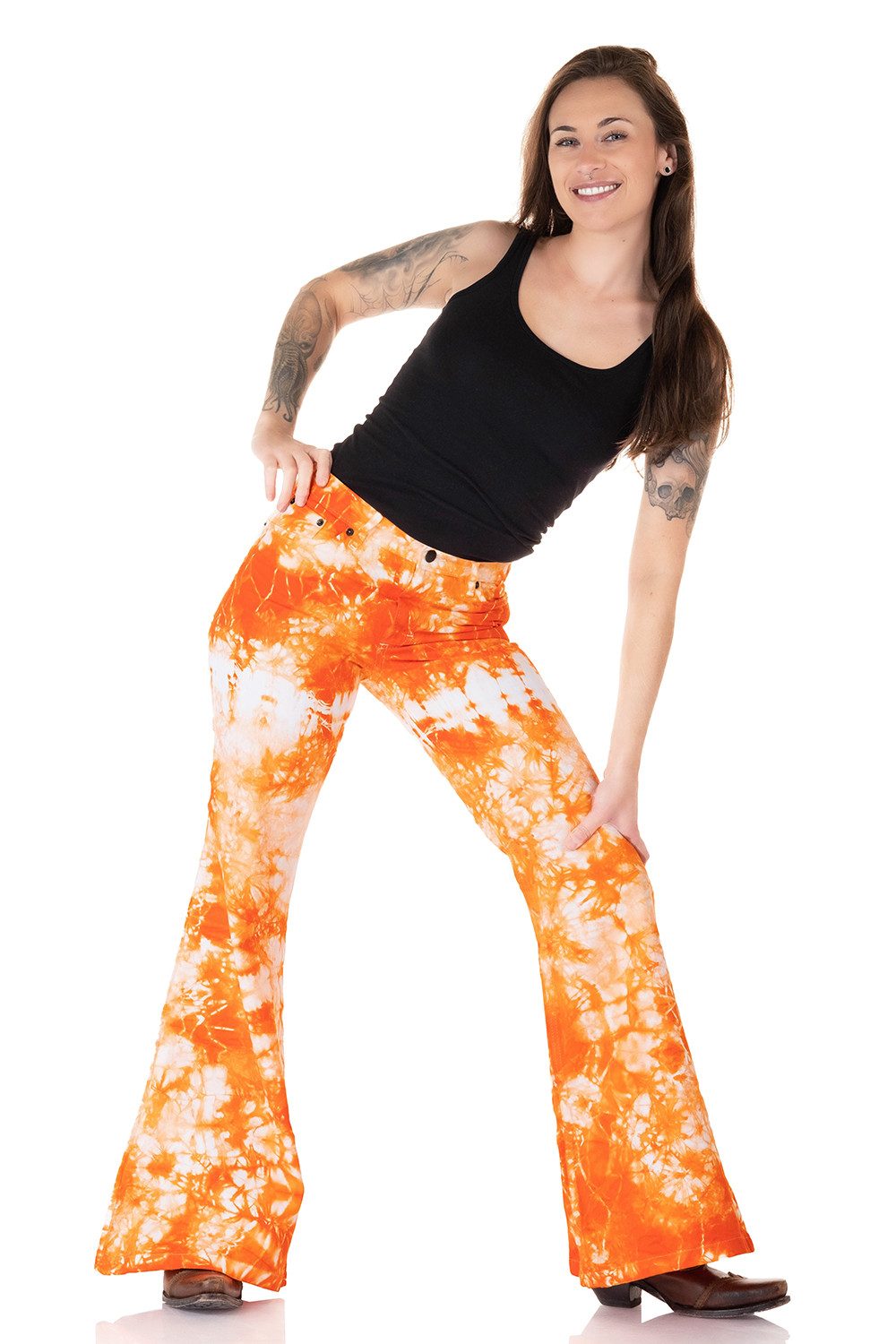 Comycom Schlaghose Damen Batik orange weiss