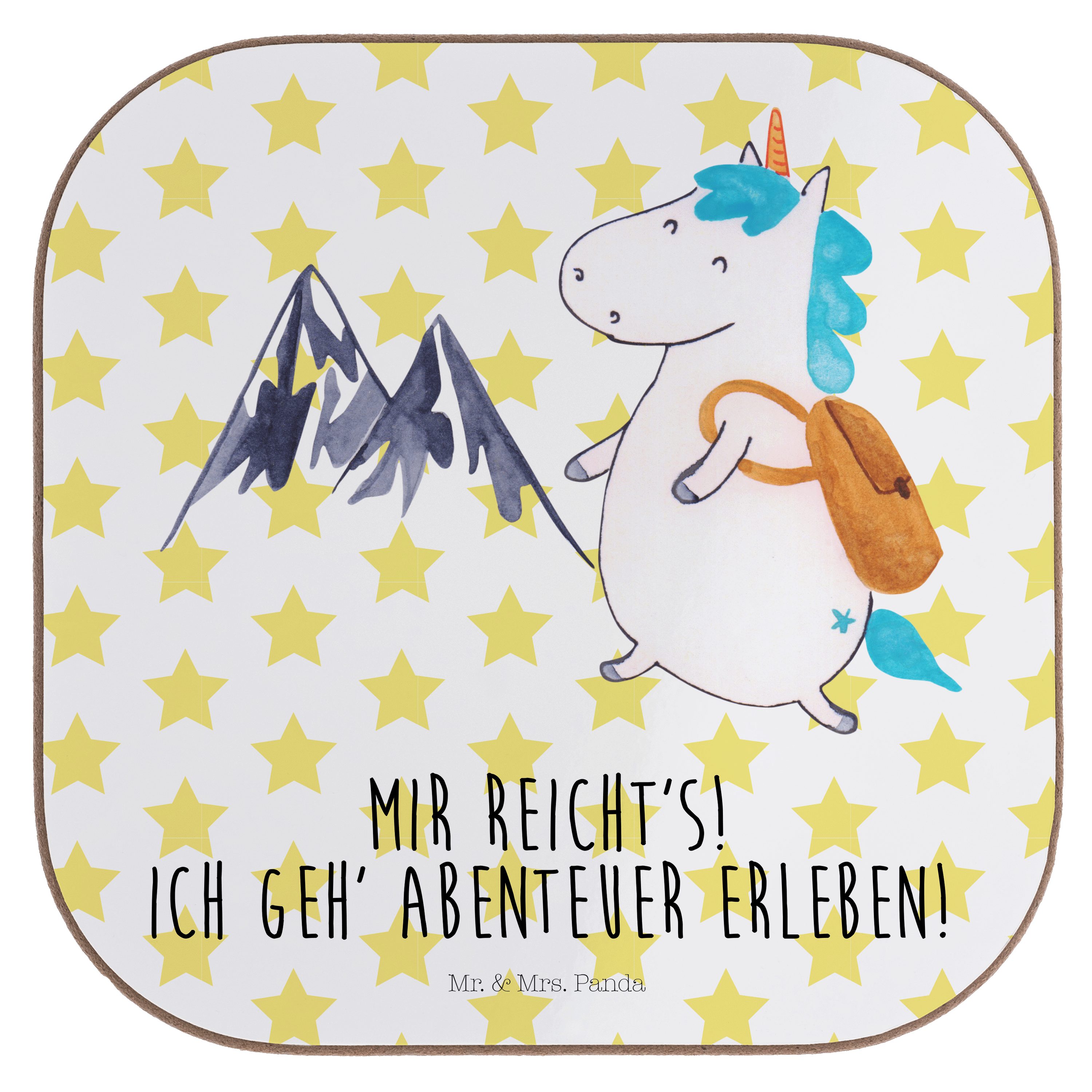 Mr. & Mrs. Panda Getränkeuntersetzer Bergsteiger - Weiß Einhorn Unicorn, Aben, 1-tlg. Glasuntersetzer, Geschenk, 