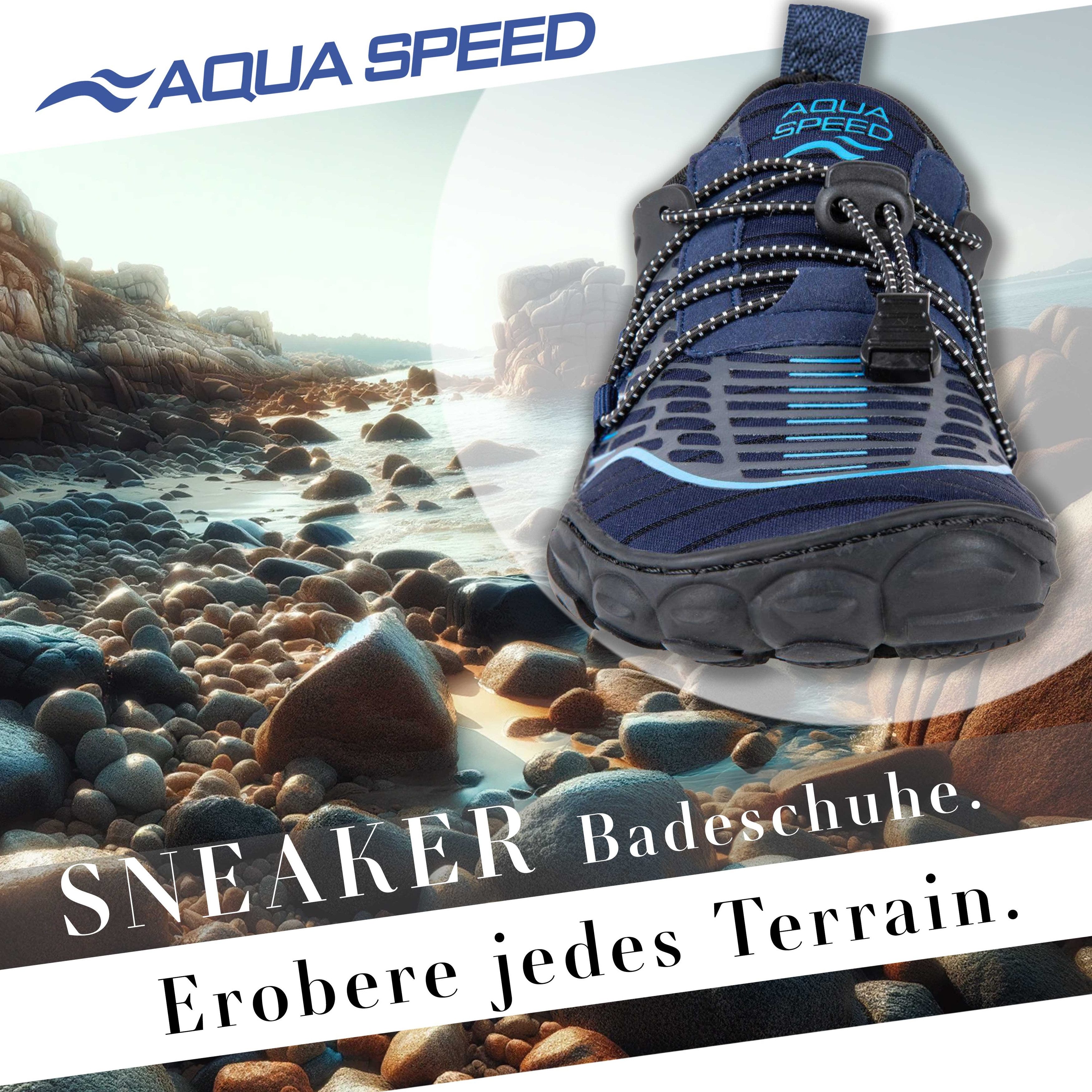 Aqua Speed SALMO Wasserschuhe Gr. 46 – Navy/Blau + Handtuch Wasserschuh (Multifunktions-Wasserschuhe – ideal für Reisen & Bewegung) Schnelltrocknende Materialien – Ideal für unterwegs