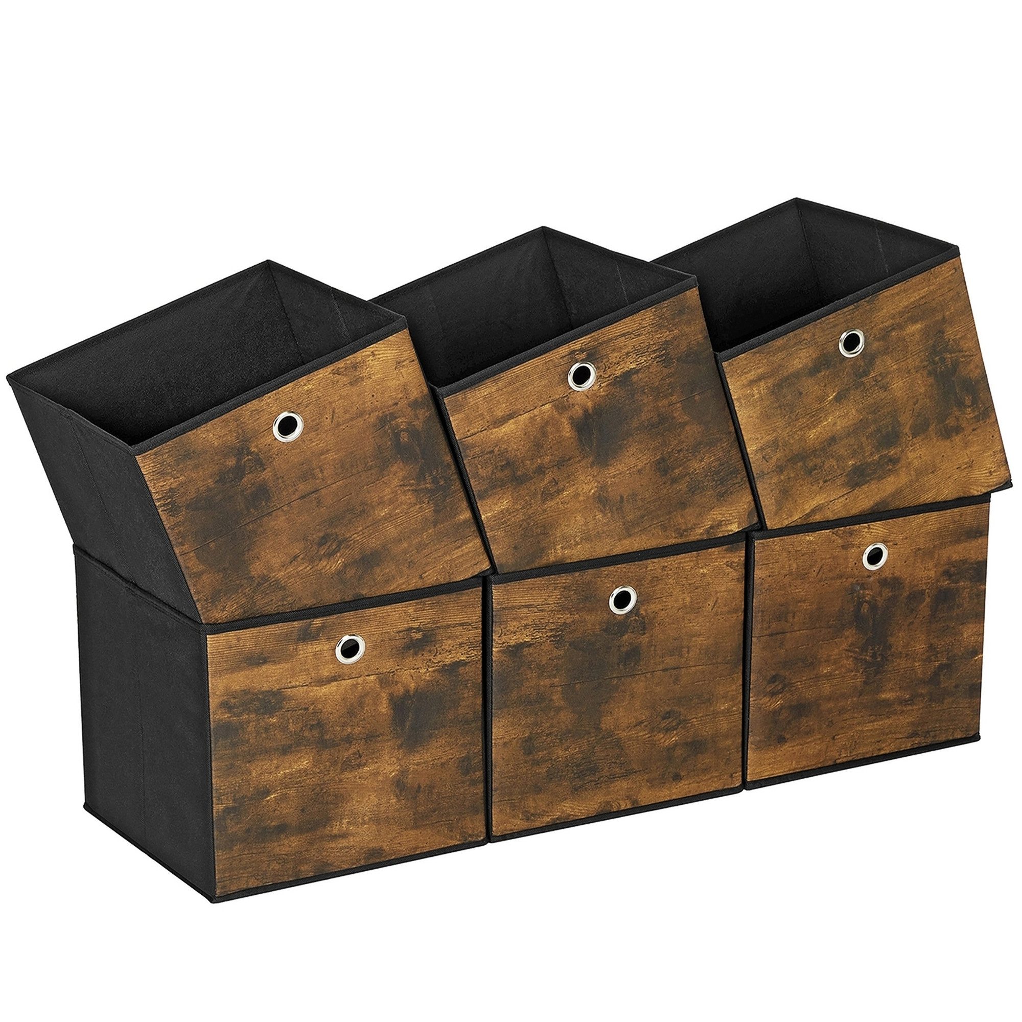 SONGMICS Aufbewahrungsbox Ordnungsboxen, für Würfelregal, Organizer, vintagebraun-schwarz (6 St), Vliesstoff, Faltbox, 30 x 30 x 30 cm, Stoffbox, für Kleidung