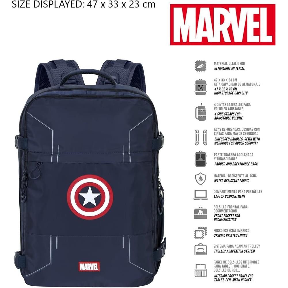 Karactermania Reiserucksack Marvel Captain America Handgepäck Rucksack Freizeitrucksack, 2 verschiedene Handgepäcksgrößen