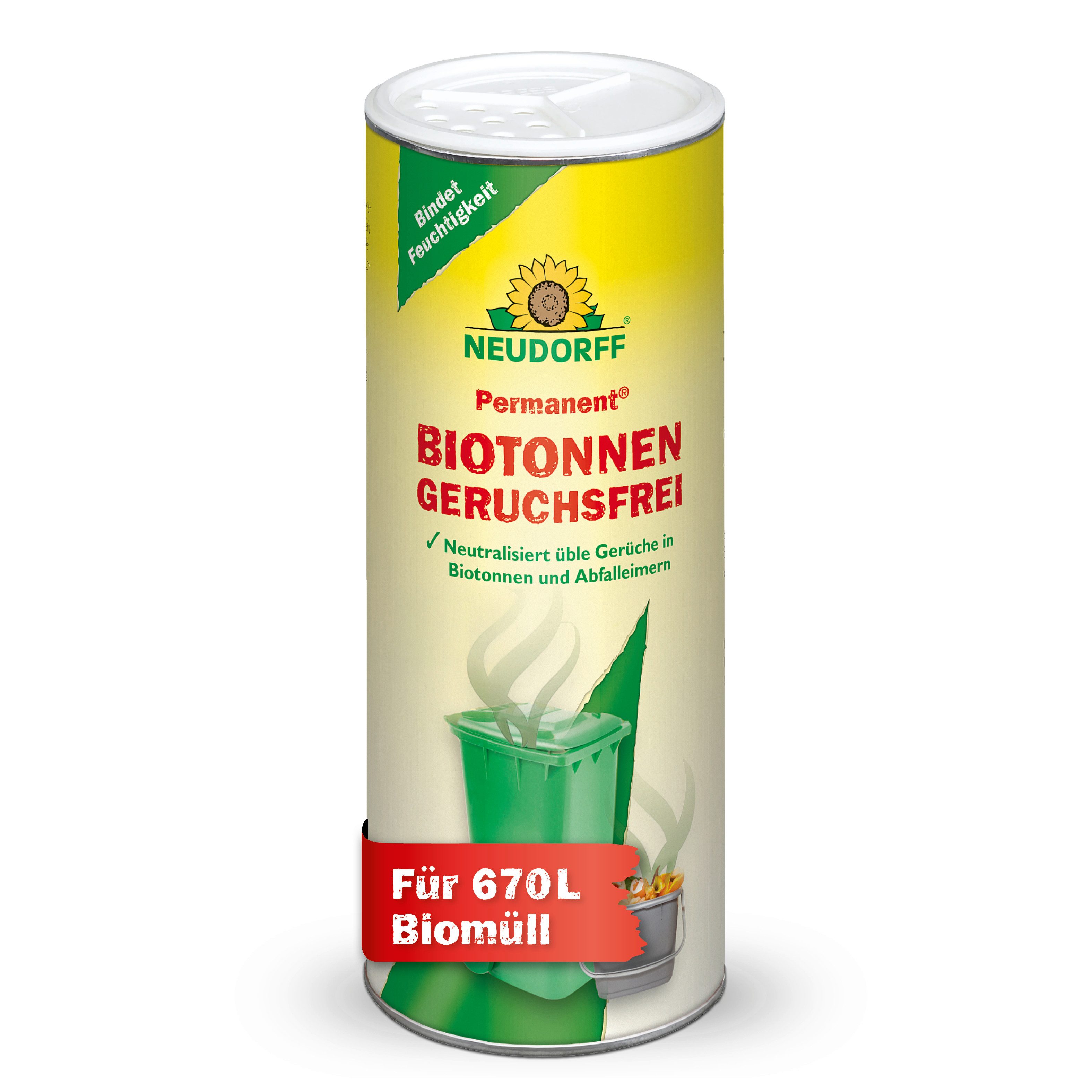 Neudorff Vergrämungsmittel Permanent BiotonnenGeruchsFrei 500 g für 670L Biomüll, Geruchsbindendes Streugranulat für organische Abfälle, Für ca. 670 Liter Biomüll, Bindet Feuchtigkeit und reduziert Gerüche im Biomüll