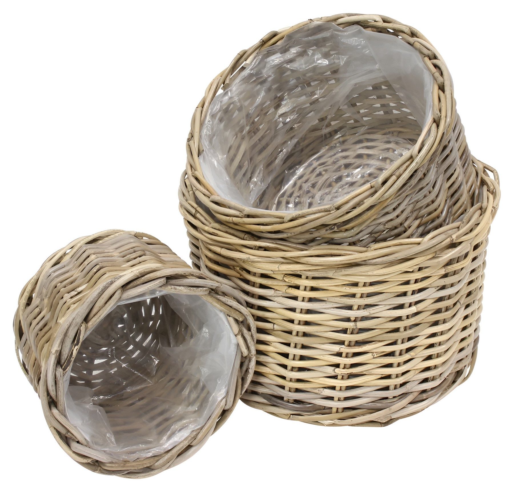 Dekoleidenschaft Pflanzschale "Koboo Grey" Pflanzkorb aus Rattan, Blumentopf Pflanzkübel Pflanztopf (3 St., im Set), Blumenkübel für Draußen Ø 26, 32, 40 cm
