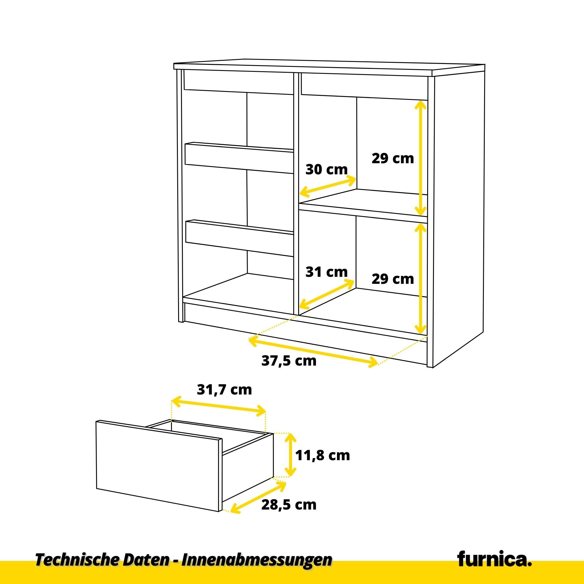 Eiche MIKEL, B80cm 3 H75cm 1 - Furnica St) und Eiche/Sonoma (1 Tür Sonoma Schubladen Sonoma Eiche T35cm Kommode