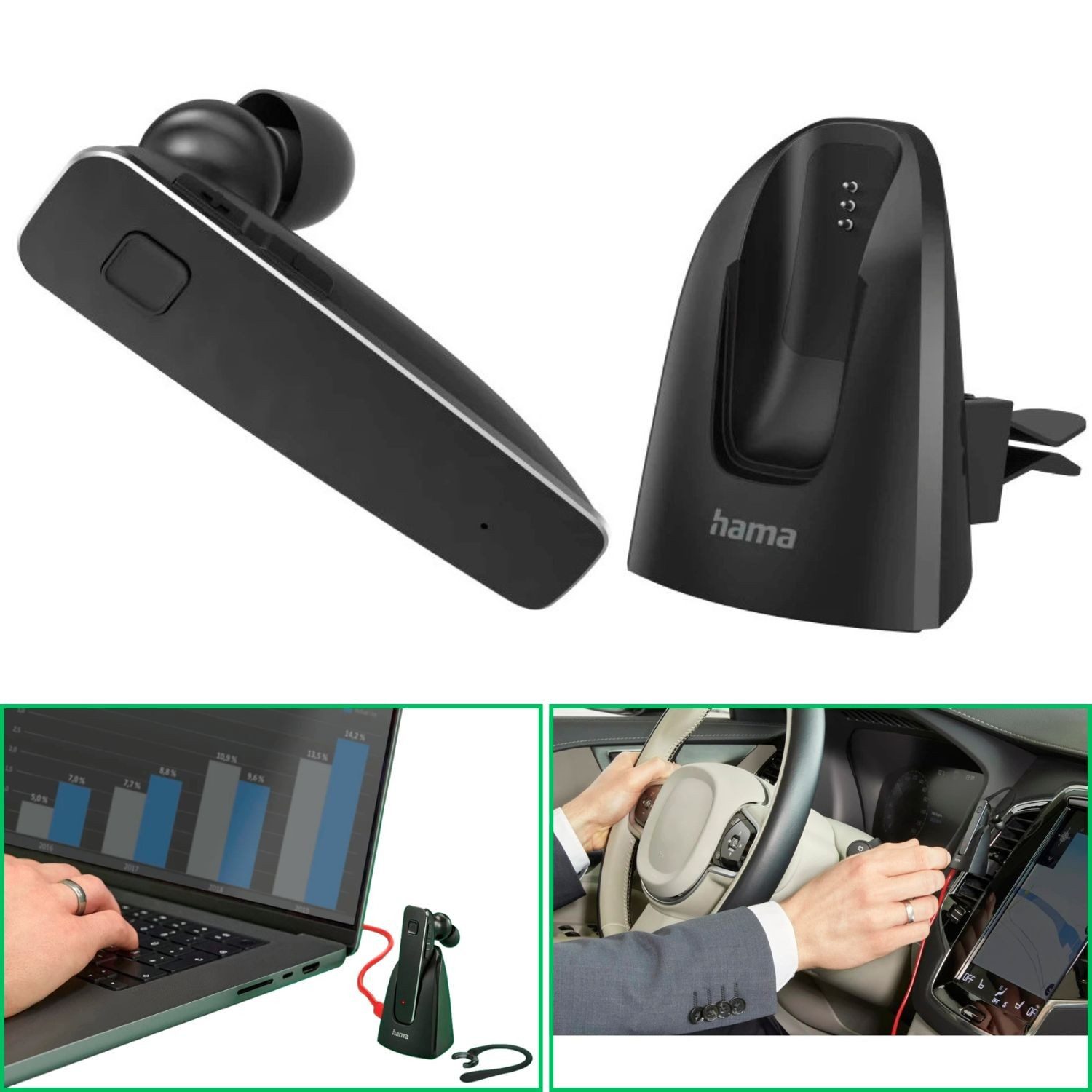 Hama Bluetooth Headset MyVoice 2100 mit Docking-Station Smartphone-Headset (Sprach-Steuerung, Anruffunktion, Bluetooth, Mikrofon, Docking-Station, Google, Siri, Bluetooth 5.0, Mono Kopfhörer Einohr Docking Mikrofon Auto Halterung PC Notebook)