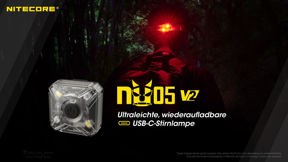 Nitecore LED Stirnlampe NU05 V2 Warnlicht mit integrierter Akku USB-C aufladbar (1-St)