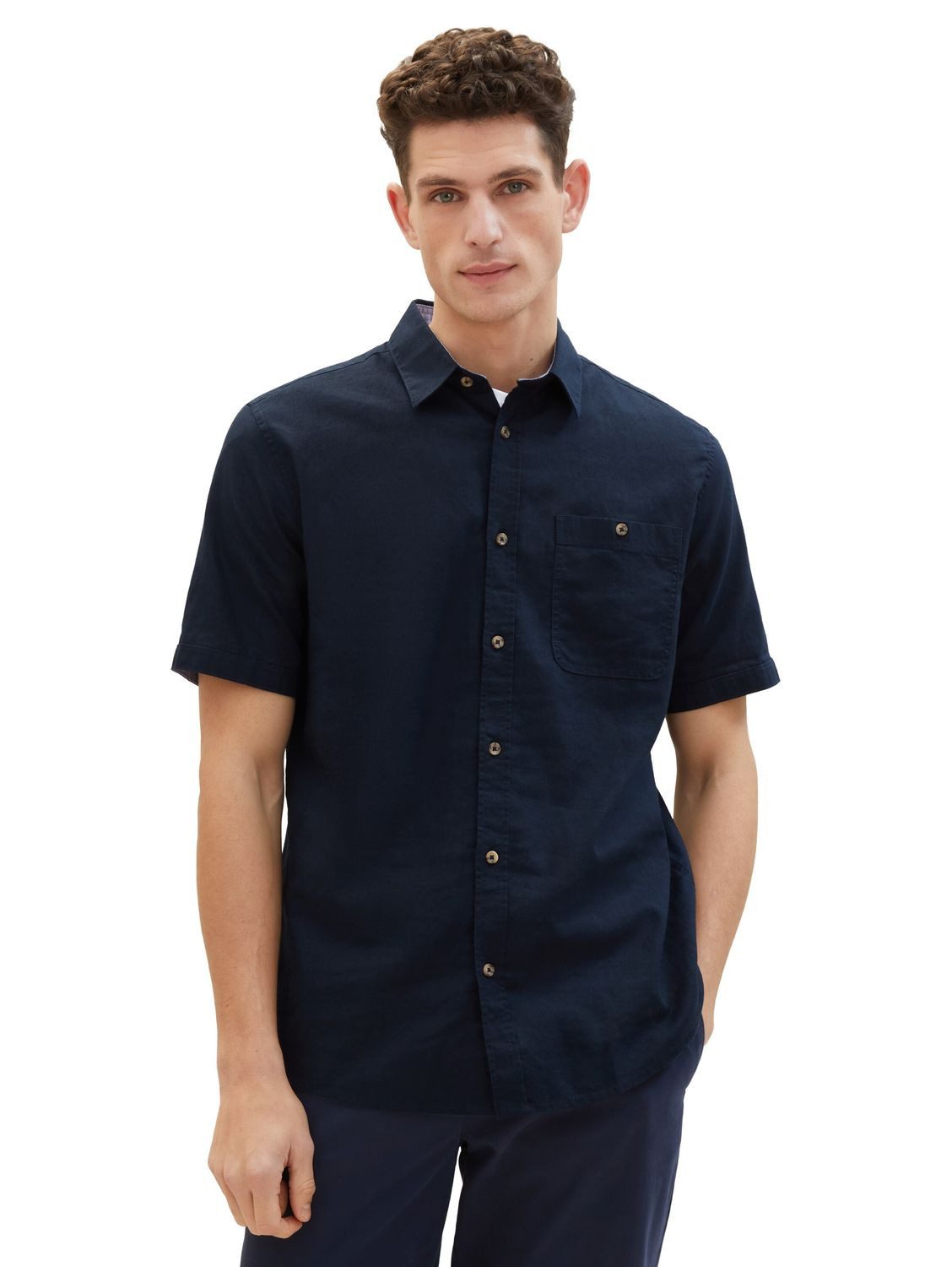 TOM TAILOR Kurzarmhemd COTTON LINEN (1-tlg)