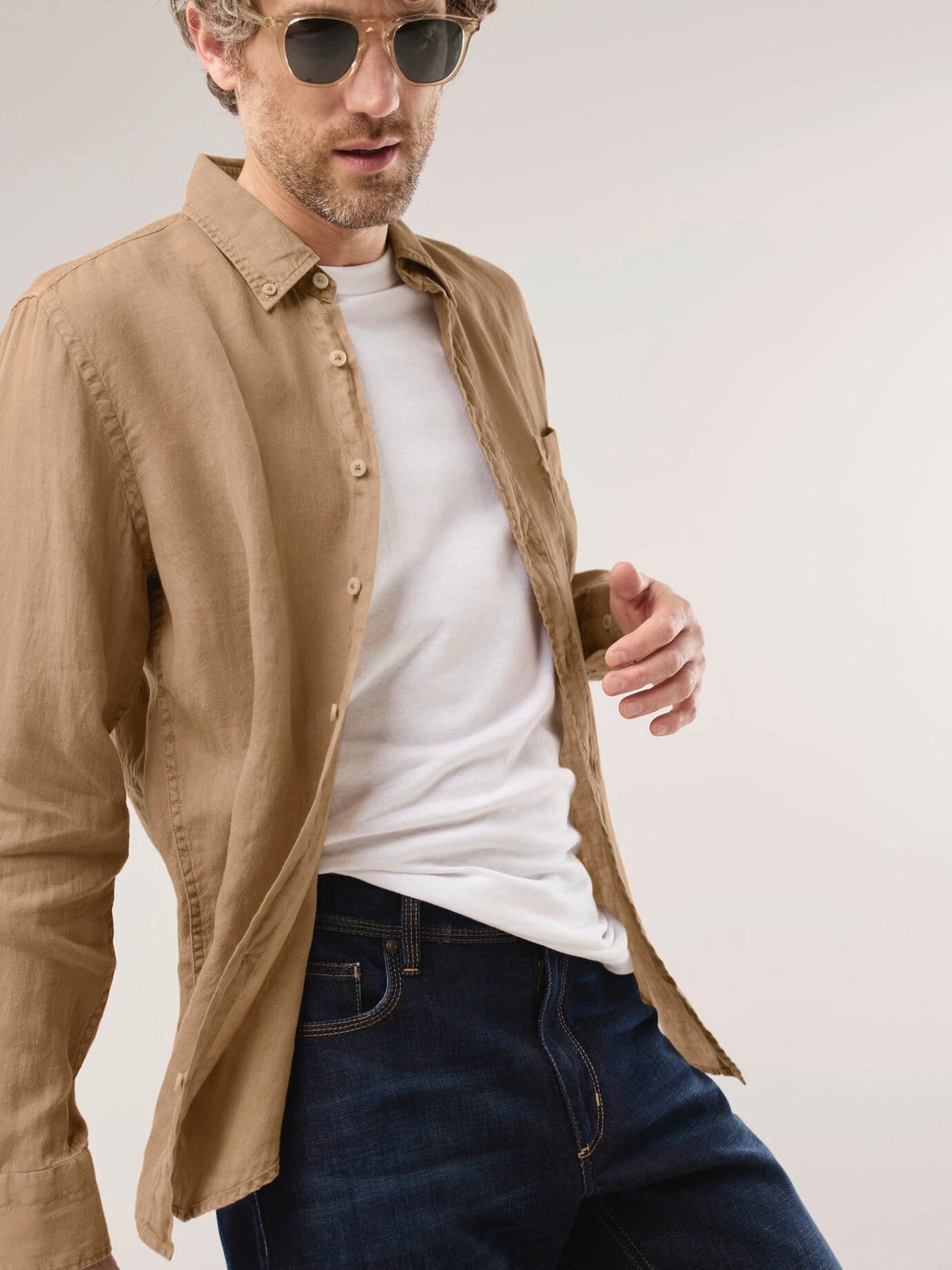 Walbusch Leinenhemd Herren Pures Leinen Hemd Überfärber Regular Fit Langarm Leinenhemd Atmungsaktiv, pflegeleicht, Kent-Kragen Button-down, Brusttasche