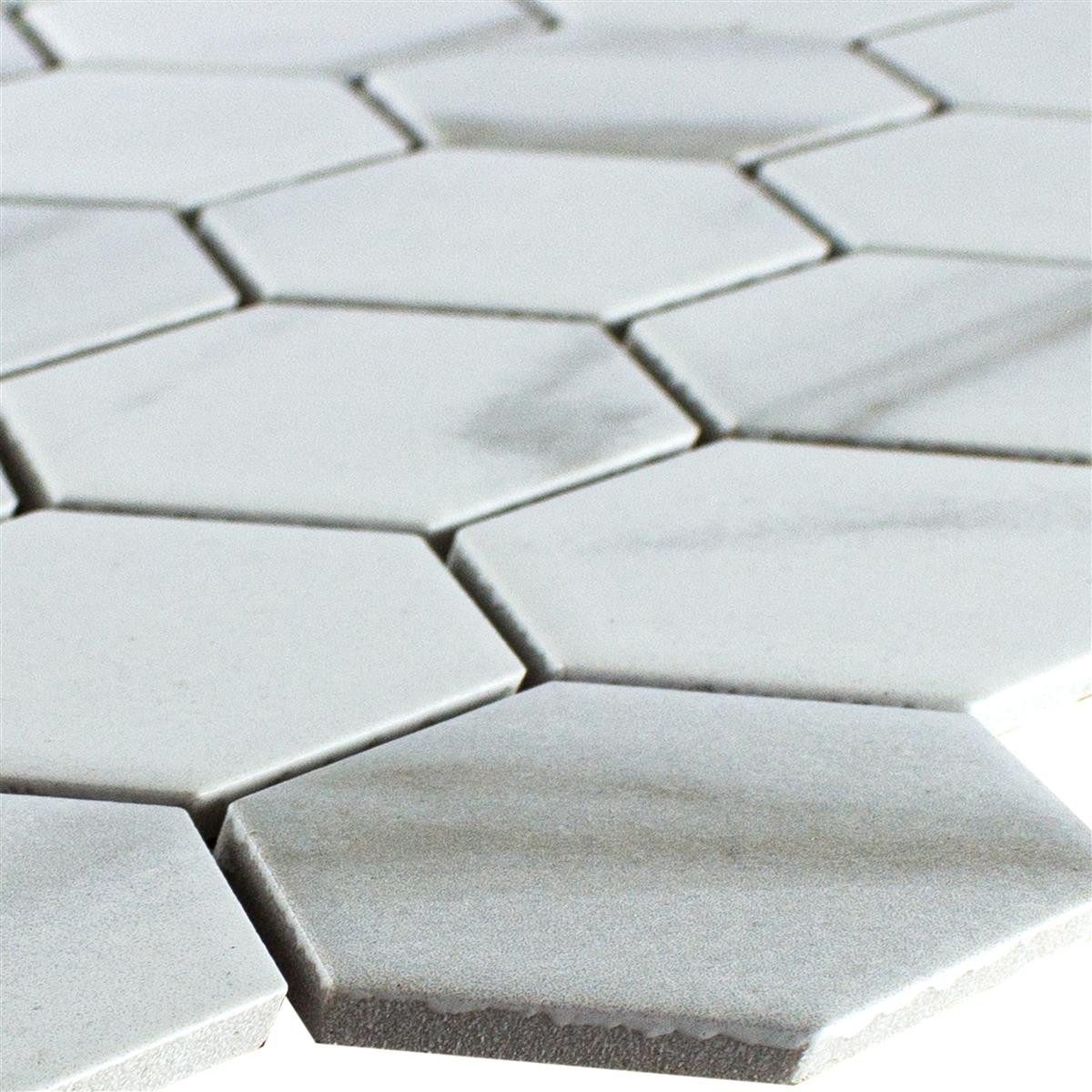 Mosafil Mosaikfliesen Keramik Mosaik Fliesen Hilgard Steinoptik Hexagon Calacatta, Keramik 32.500x28.100, weiß-beige-calacatta, Verlegefertig auf ein Netz geklebt - Frostsicher - Wasserfest