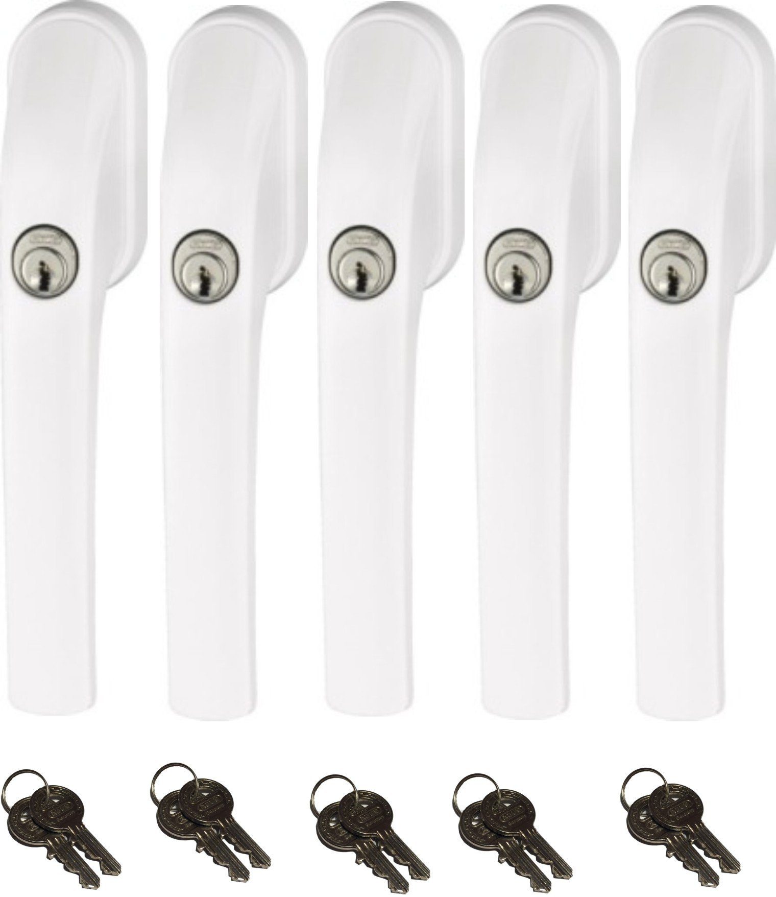 ABUS Fenstergriff Abus FG300 abschließbarer Fenstergriff weiß, silber, braun, 5er Set, abschließbar, Kindersicherung