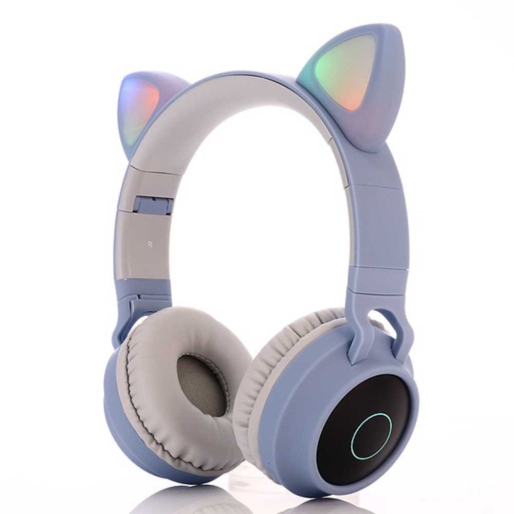 GelldG LED-Leuchtender Kopfhörer mit Mikrofon, faltbar, niedliches Katzenohr Bluetooth-Kopfhörer