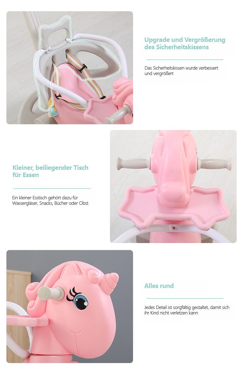 habeig Schaukelpferd Schiebegriff Schaukeltier Türkis und Rosa 87x88x42 cm günstig online kaufen