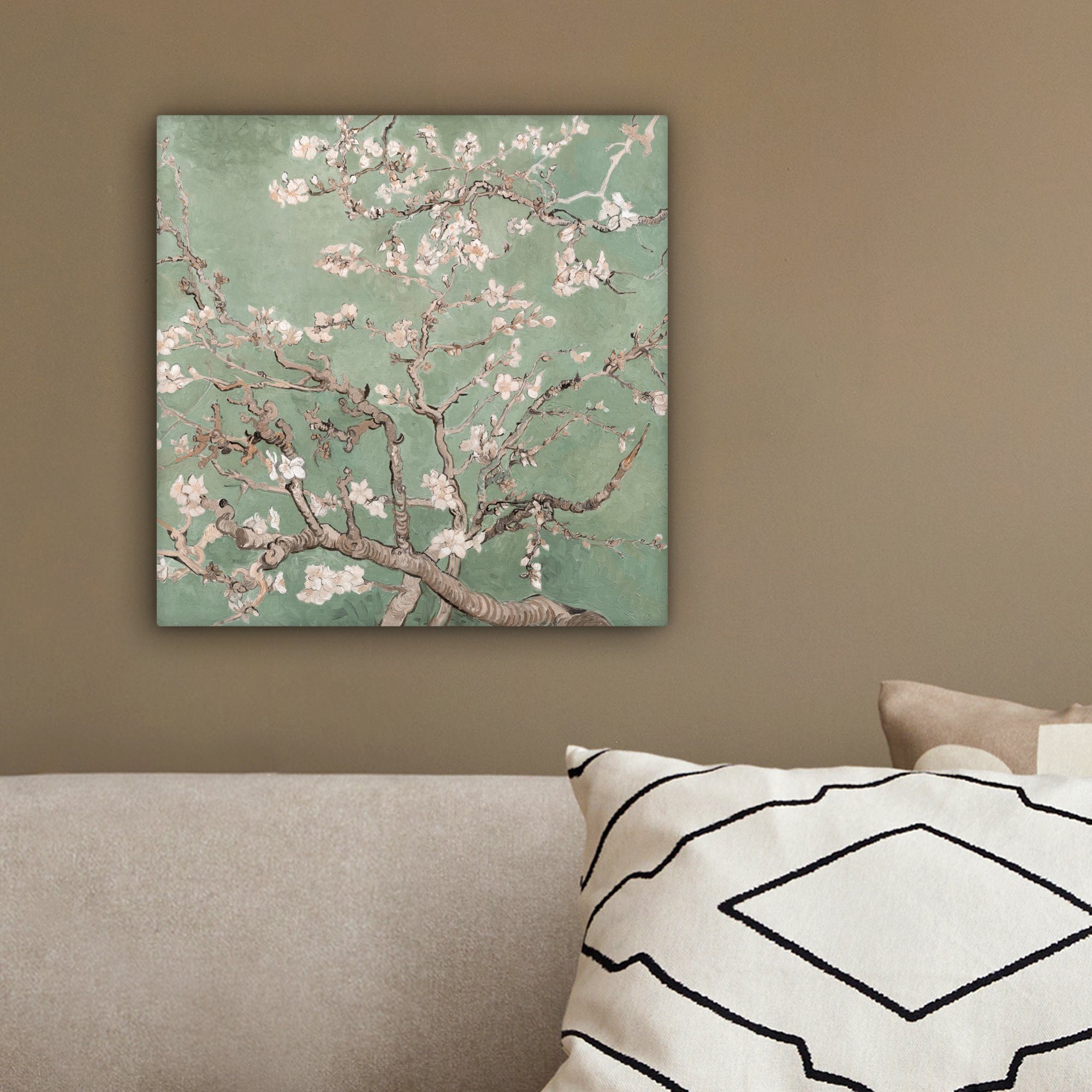 OneMillionCanvasses® Leinwandbild (1 - Van Gogh Leinwand - Wohnzimmer Grün, St), cm Schlafzimmer, Kunst Bilder Mandelblüte für - 20x20