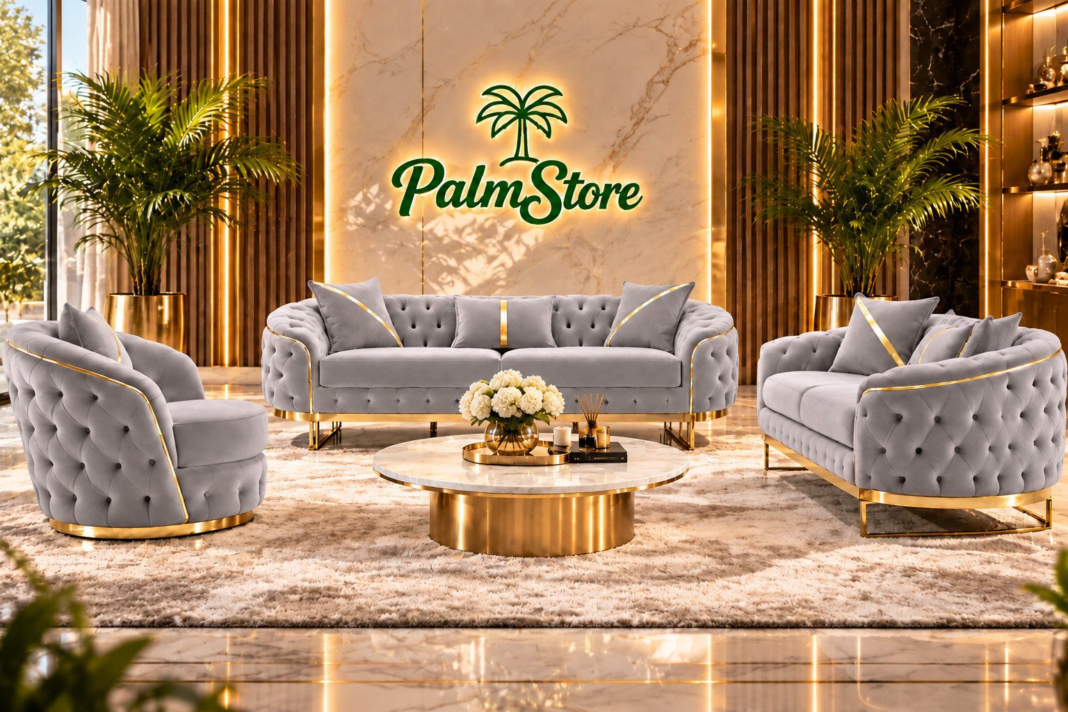 Palms-Store Sofa -Set MIRA mit Knopfheftung in 5 edlen Farbvarianten, Spar-Set, 3-Sitzer + 3-Sitzer + Sessel – Bild 5 von 5
