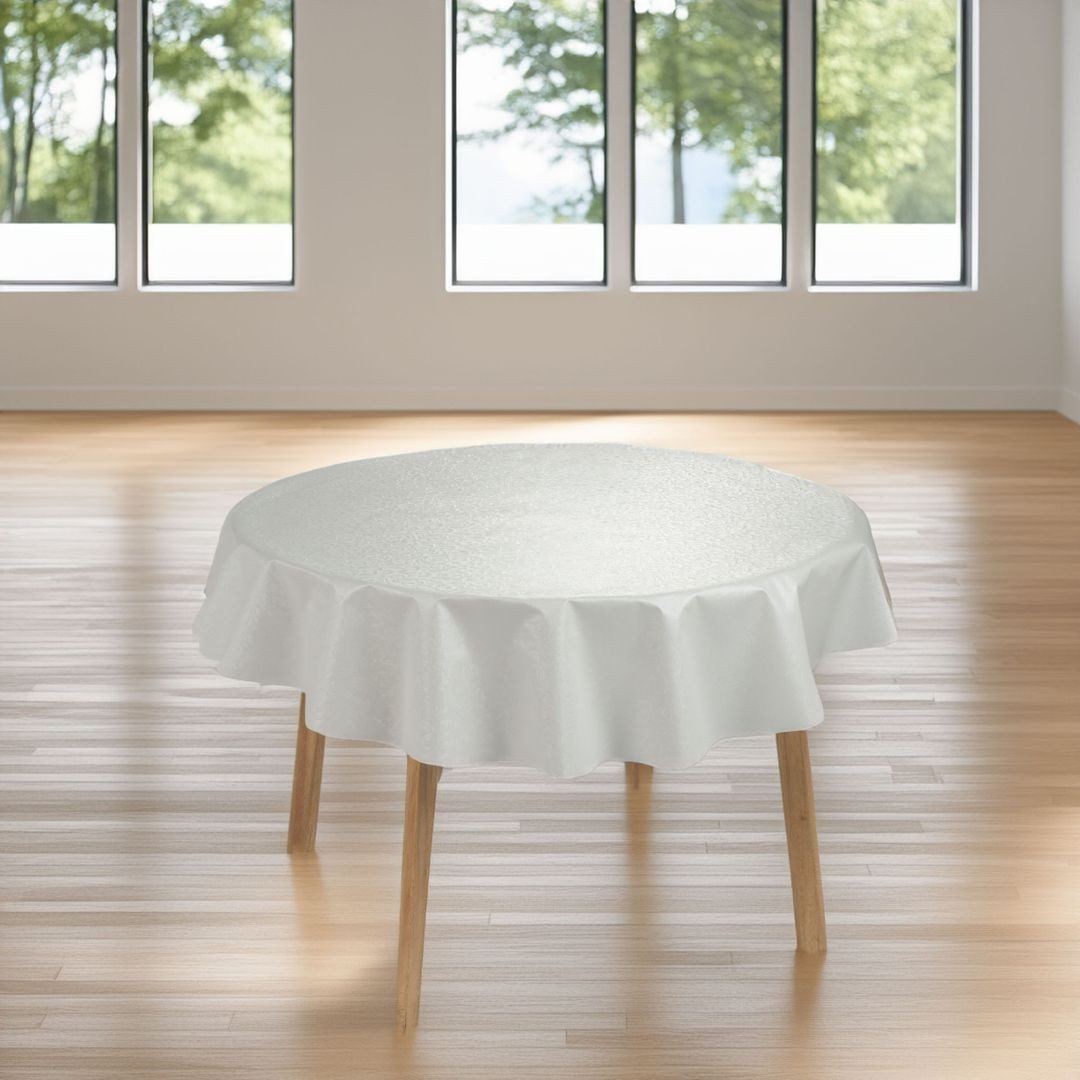 laro Tischdecke runde 140 cm Wachstuchtischdecke Garten Ornament Geprägt Weiß – Bild 2 von 5