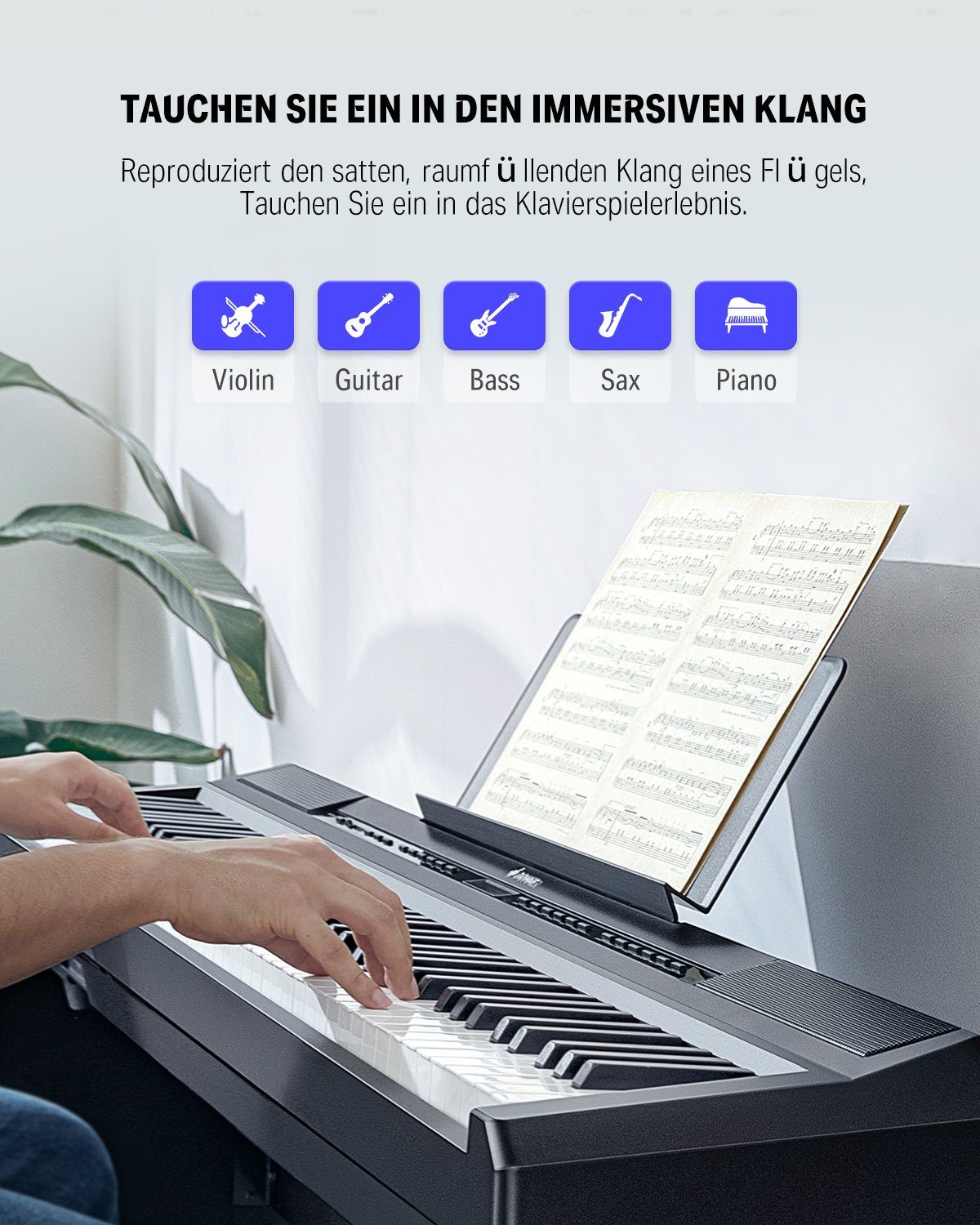 Donner Home-Keyboard Digitalpiano E-Piano 88 Tasten Gewichteten Klavier Tastatur DEP-20 (set, 1x Netzteil, 1x Sustain-Pedal, 1x Bedienungsanleitung), mit Pedal,ideal fur Piano-Einsteiger,mit Sustain-Pedal