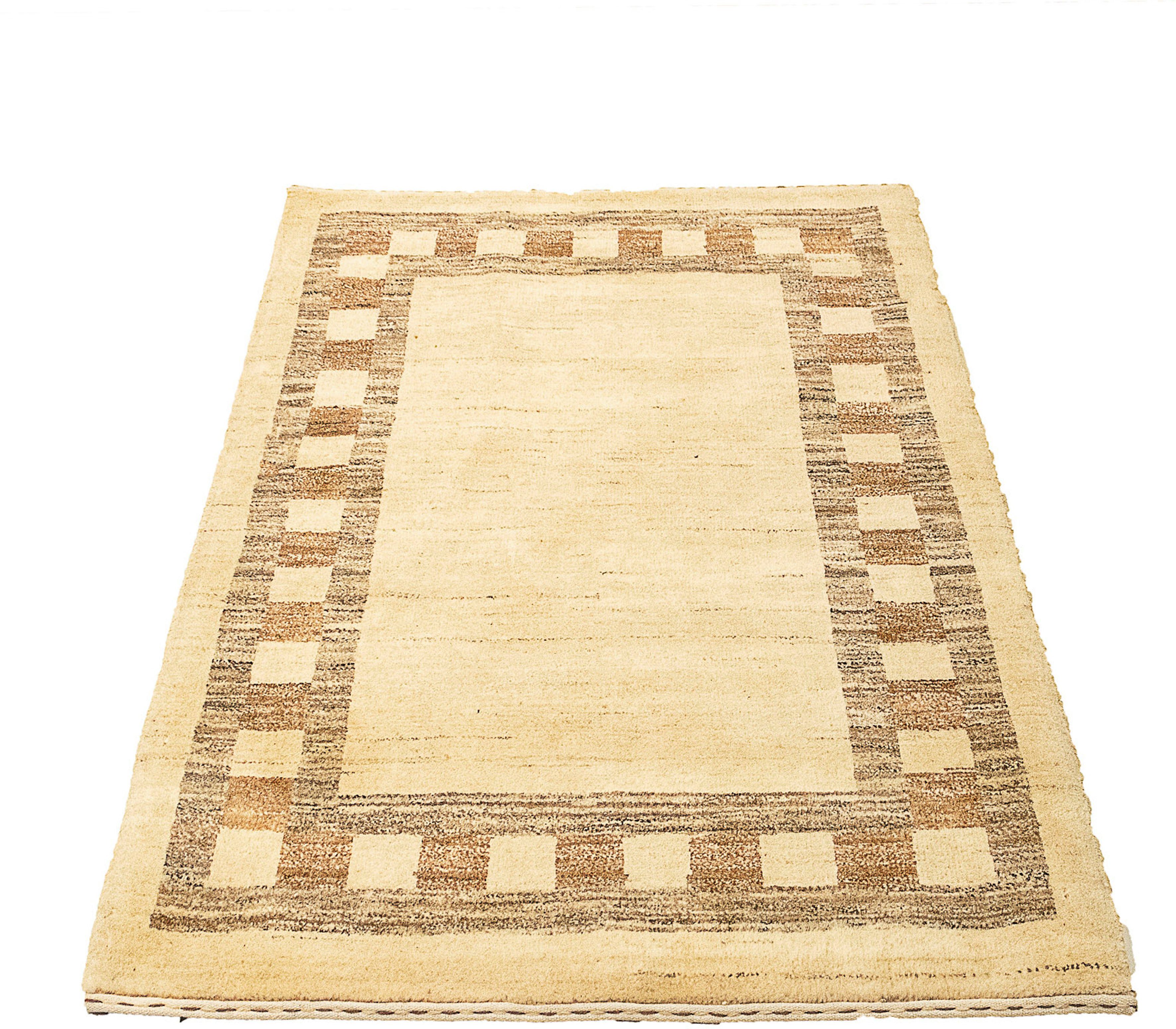 Wollteppich Gabbeh - Indus - 123 x 80 cm - beige, morgenland, rechteckig,  Höhe: 18 mm, Wohnzimmer, Handgeknüpft, Einzelstück mit Zertifikat | Kurzflor-Teppiche
