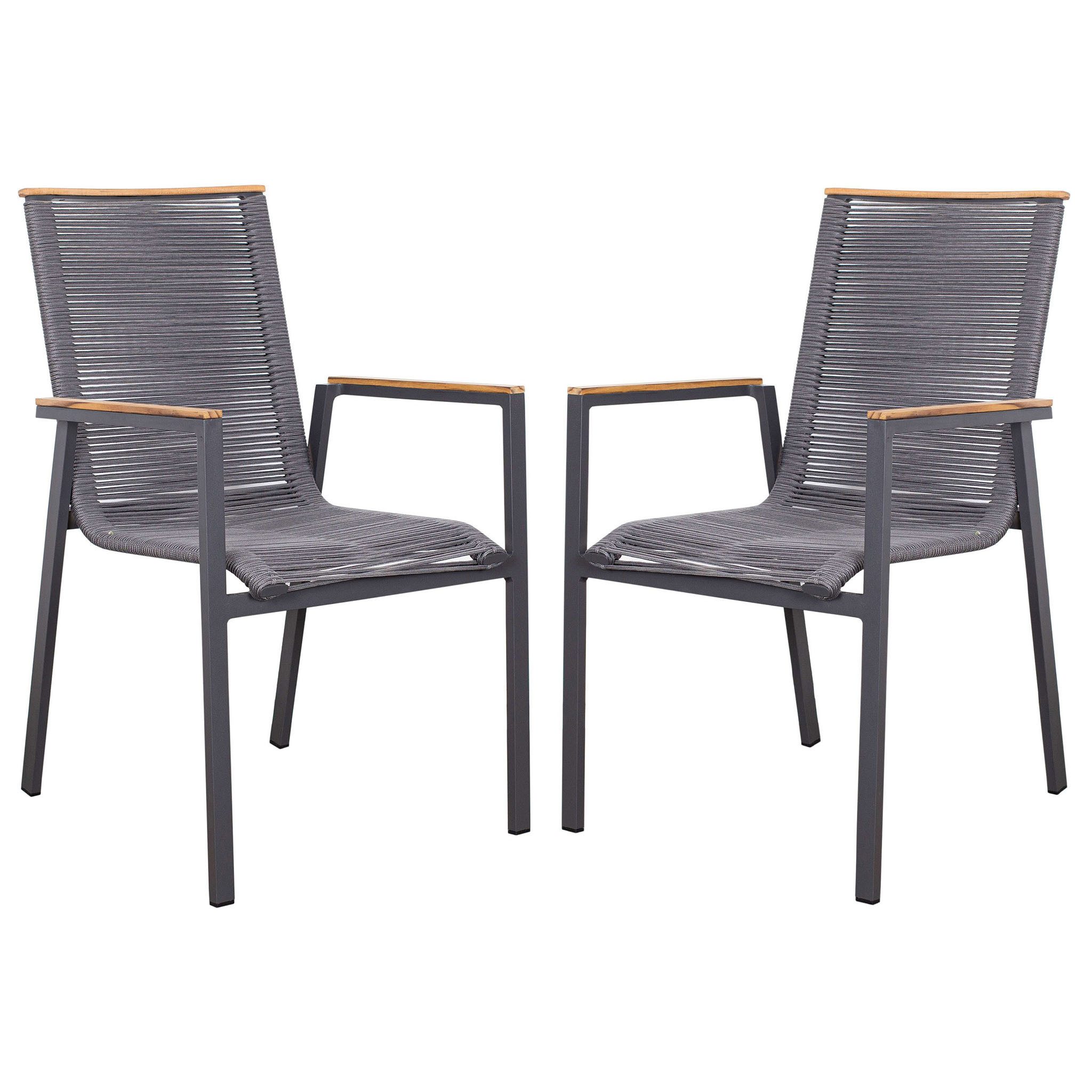 bene living Gartensessel Dining Stapelsessel Alicante (2-St., 2er Set Stapelsessel Alicante Rope), Alurahmen mit Ropegewebe - elegante Teakholzleisten