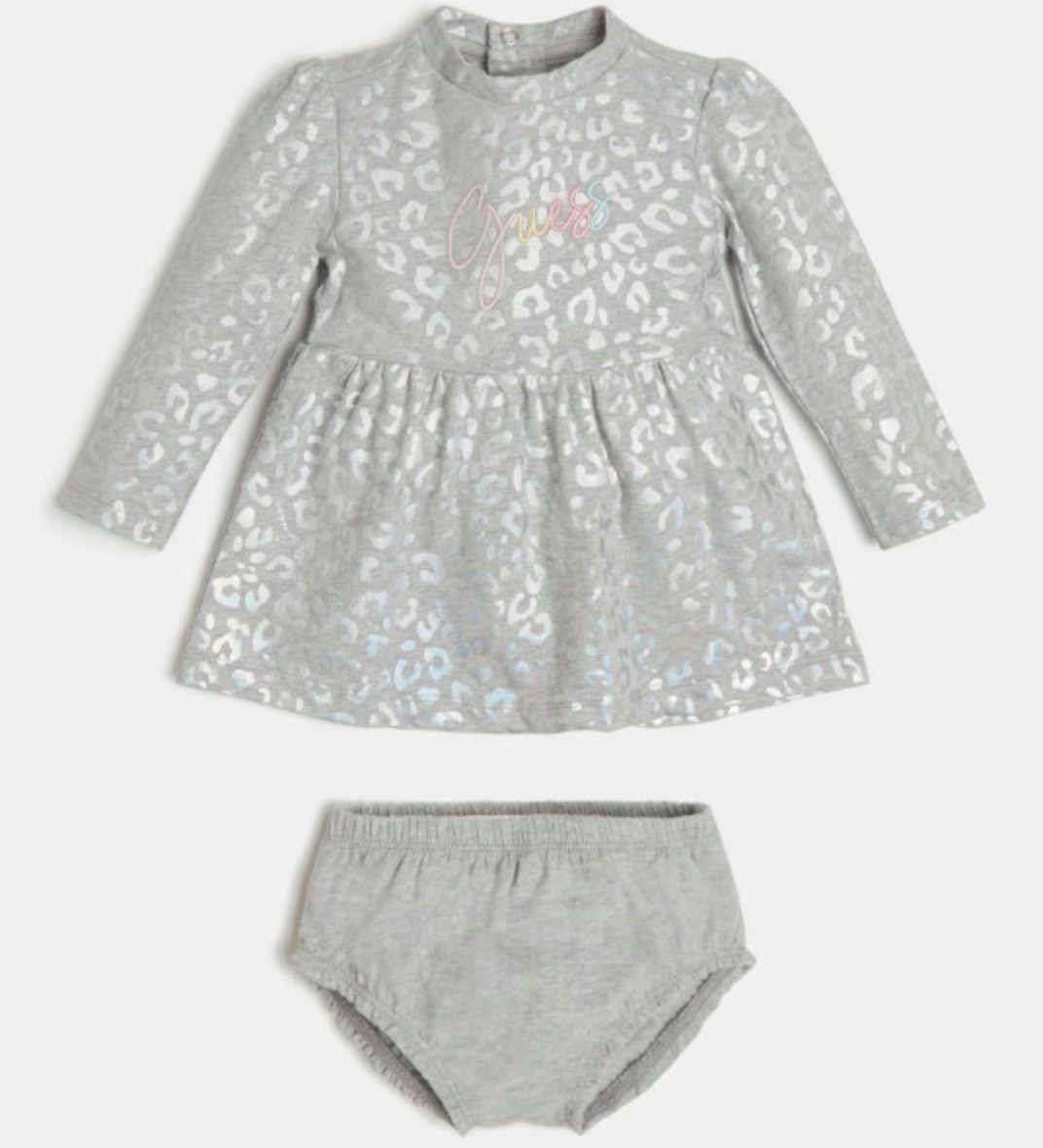 Guess Kids Jerseykleid Baby Mädchen Kleid mit Leo-Print und Bloomers – langarm
