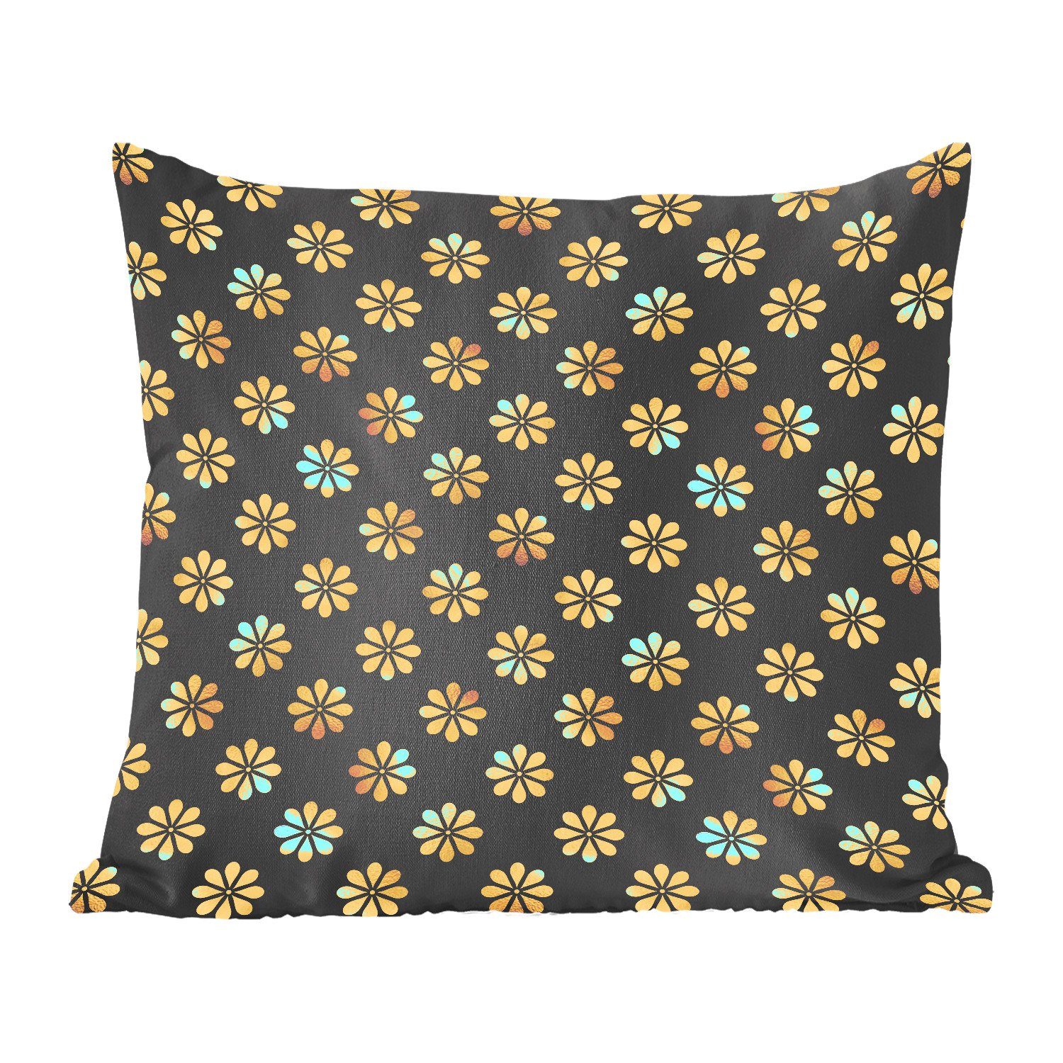 MuchoWow Dekokissen Muster - Blumen - Gold, Zierkissen mit Füllung für Wohzimmer, Schlafzimmer, Deko, Sofakissen