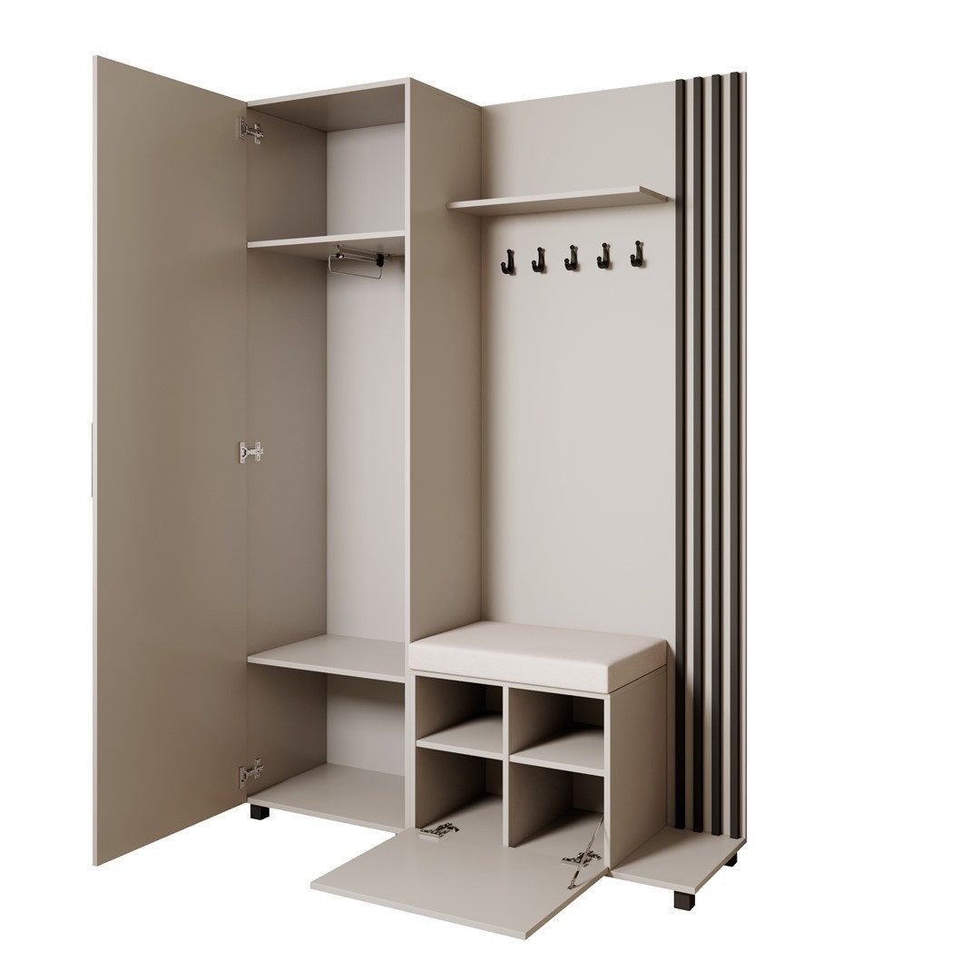 Beautysofa Garderoben-Set Livia – Design, Funktion und Ordnung in Perfektion, (Geräumiger Schuhschrank, mit praktischer Kleiderstange)