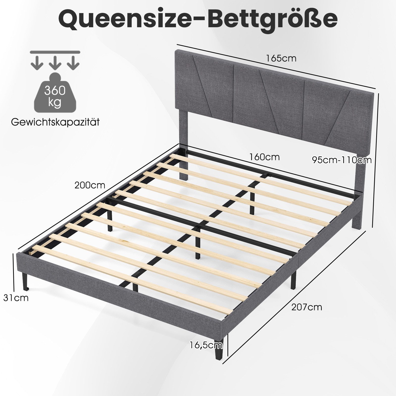 COSTWAY Polsterbett (1-tlg), Bettrahmen, Bettgestell, mit höhenverstellbare günstig online kaufen
