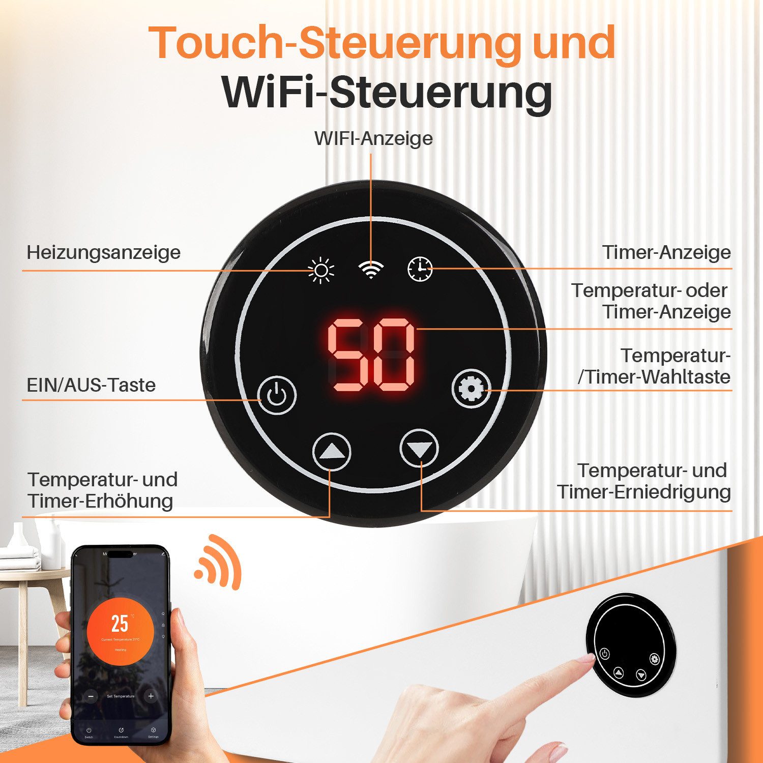 Clanmacy Infrarotheizung Infrarotheizung 600W Stand/Wandmontage Fernbedienung Smart App fähig. – Bild 4 von 5