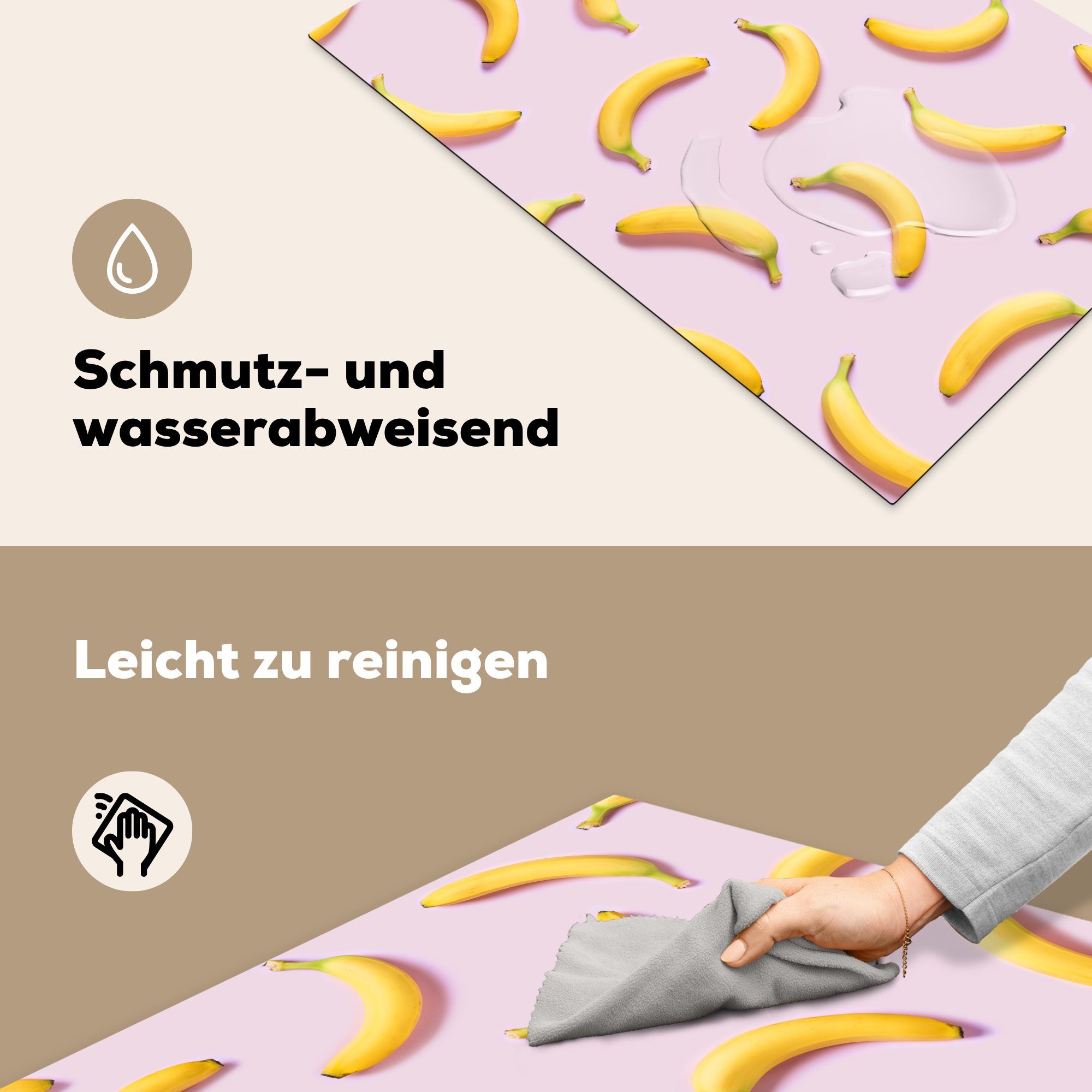 Herdblende-/Abdeckplatte Schutz die für MuchoWow Ceranfeldabdeckung - (1 Rosa 81x52 küche, Banane Pastell, tlg), cm, Vinyl, - Induktionskochfeld