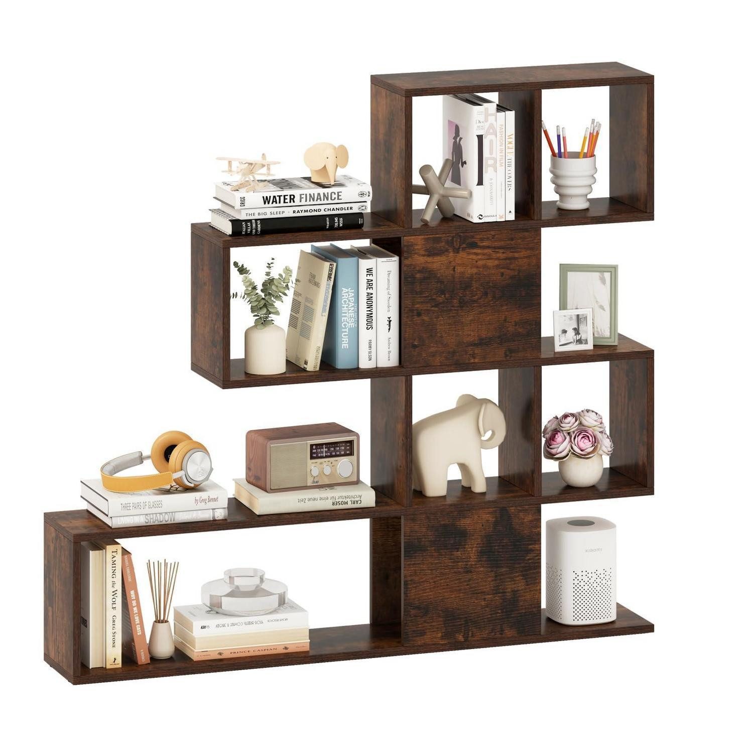 LuxusKollektion Stufenregal Bücherregal 10 Fächer Braun 120x20x109cm, 1-tlg.