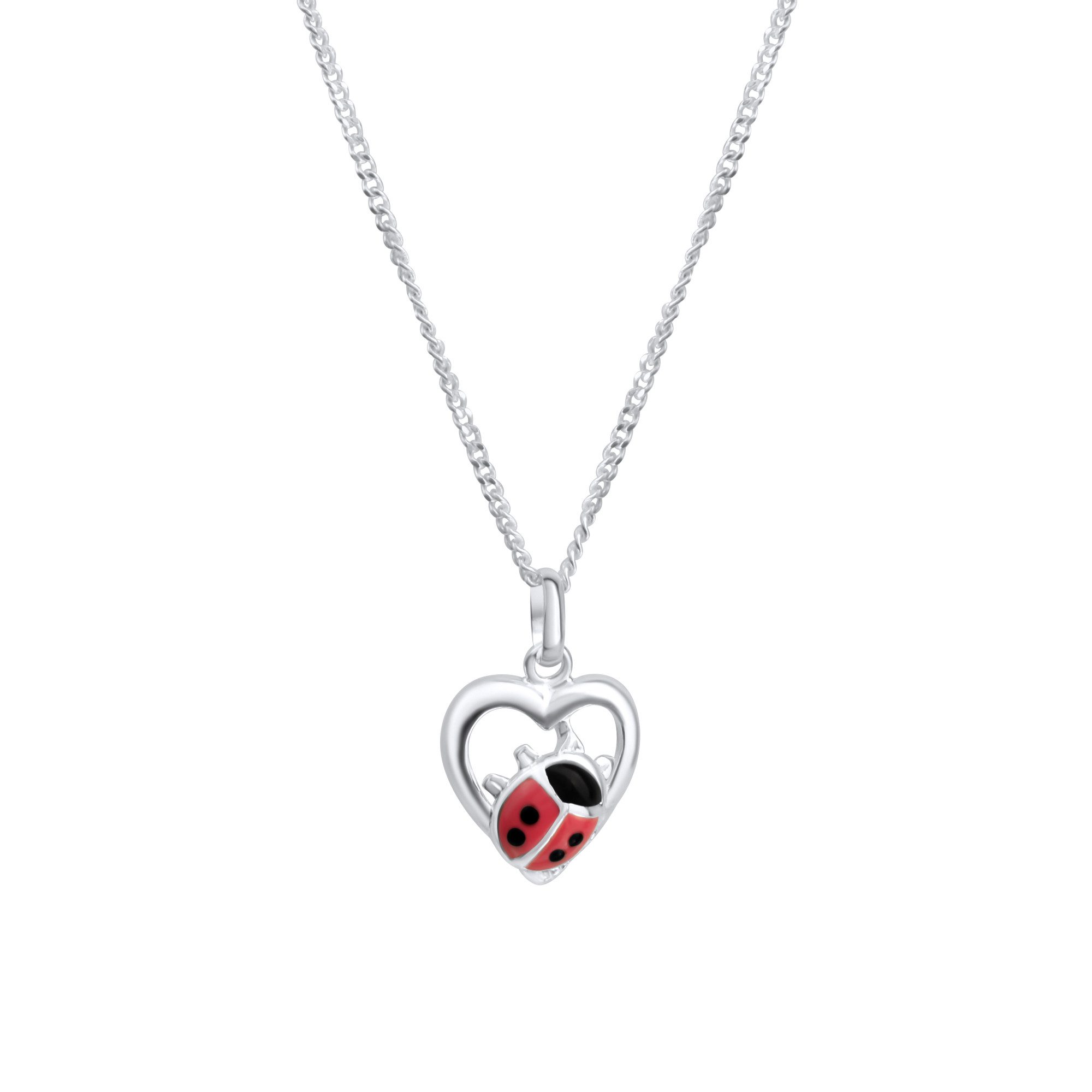 Kette mit Anhänger 925 Silber Marienkäfer- und Herz-Motiv