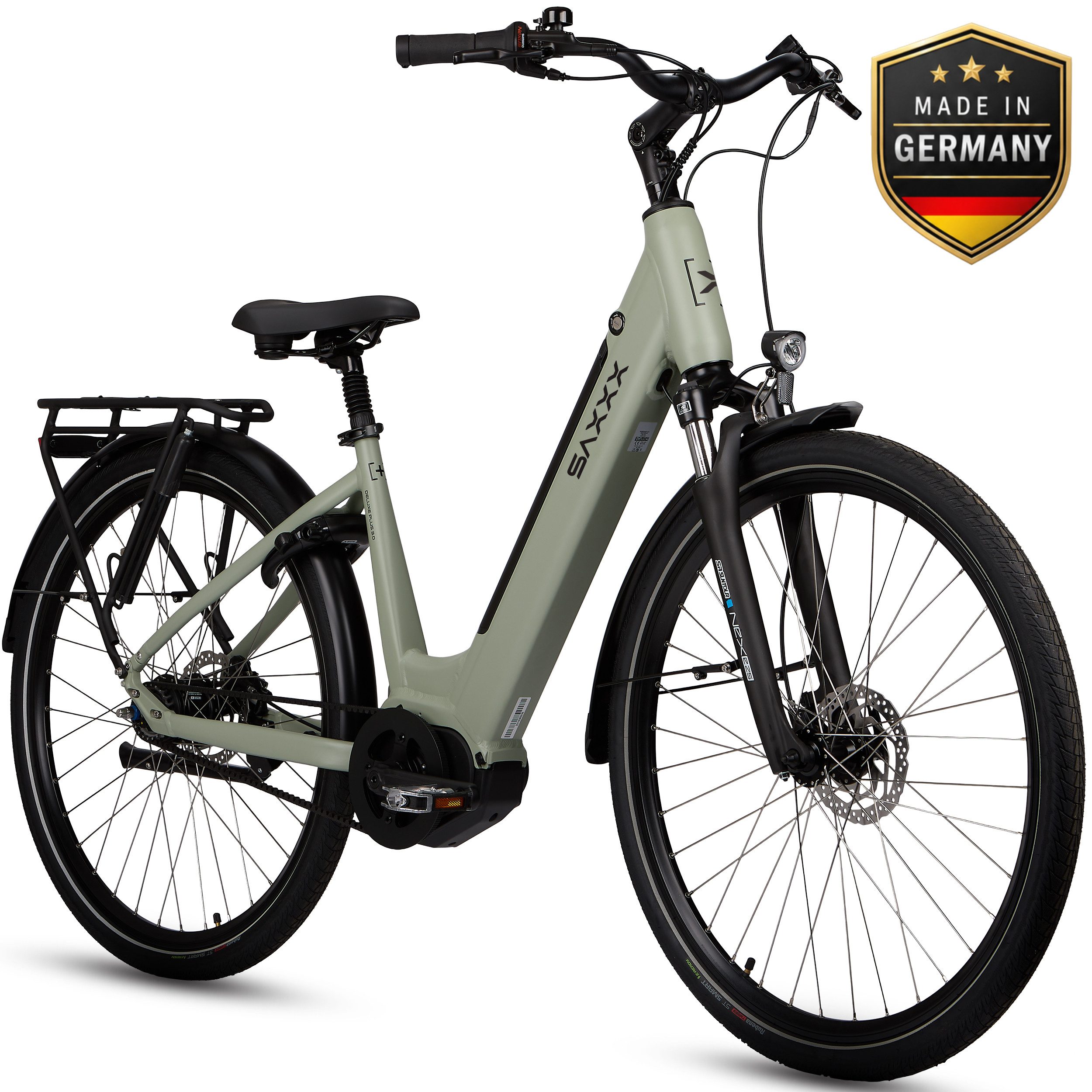 SAXXX E-Bike Cityrad 28 Zoll, Riemenantrieb, 70Nm Mittelmotor, Drehmomentsensor, RH: 45cm, 7 Gang Shimano Nexus SG-C3001-7D Schaltwerk, Nabenschaltung, Mittelmotor, 468 Wh, (LCD-Farbdisplay, 5 Stufen, Aluminiumrahmen, Tiefeinsteiger), bis 100 km, Federsattelstütze, Elektrofahrrad für Damen Herren
