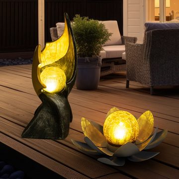 Globo LED Solarleuchte, LED-Leuchtmittel fest verbaut, Warmweiß, Solarleuchte Feuereffekt Flamme Außenleuchte Lotusblüte Solar 2x