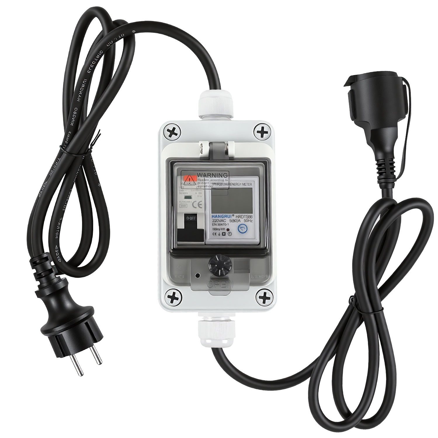 Clanmacy Drehstromzähler Digitaler Stromzähler 16A 400V CEE mit FI IP67