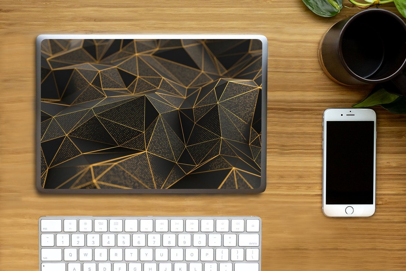 Thumbnail - MuchoWow Laptop-Aufkleber Abstrakt - Gold - 3D - Luxus - Kunst, (1tlg), Laptop Folien Cover, Aufkleber, Sticker, Schutz ...