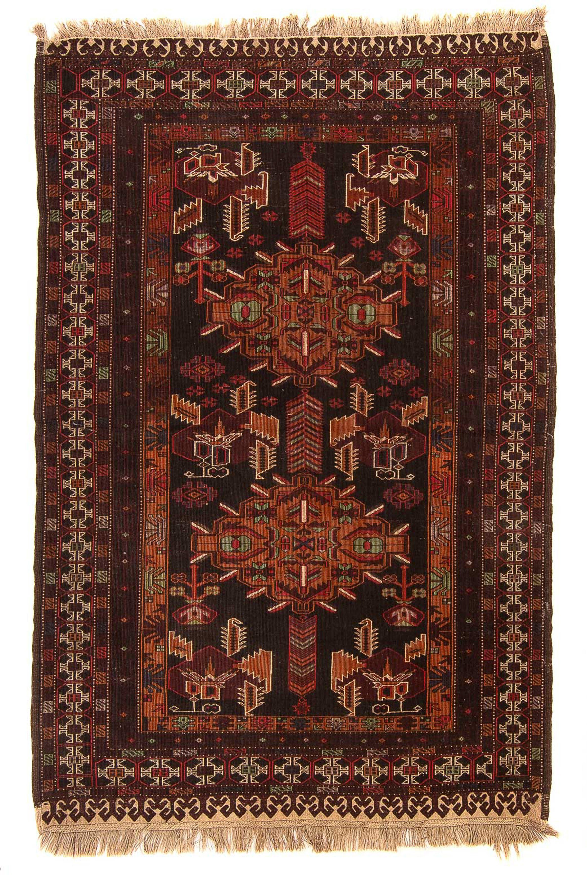 Orientteppich Afghan rechteckig, Handgeknüpft, 127 braun, 189 Einzelstück mm, mit cm Höhe: x - morgenland, 7 Wohnzimmer, - Zertifikat