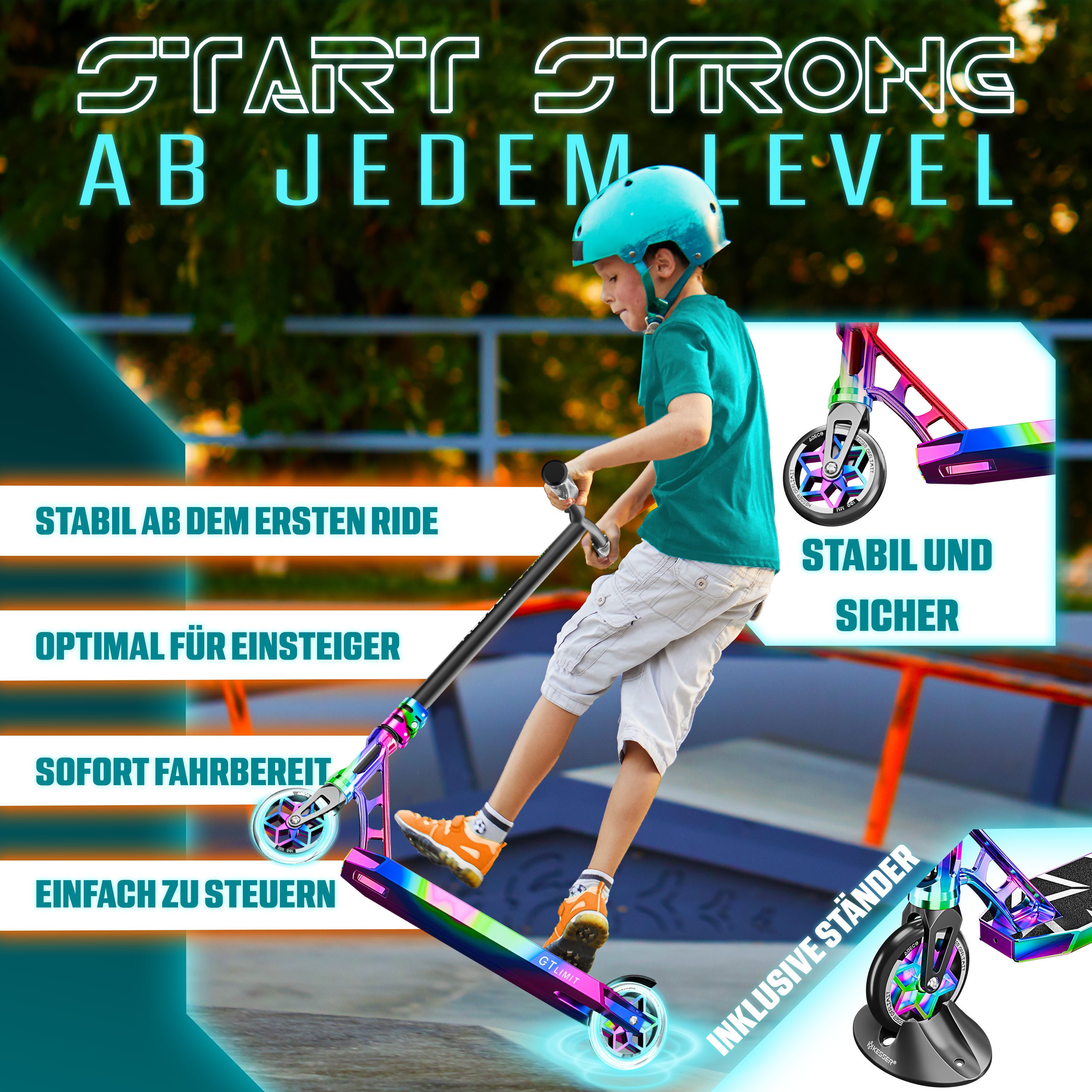 KESSER Scooter, Stuntscooter GT-Limit 360° Lenkung Funscooter Kickscooter Tretroller