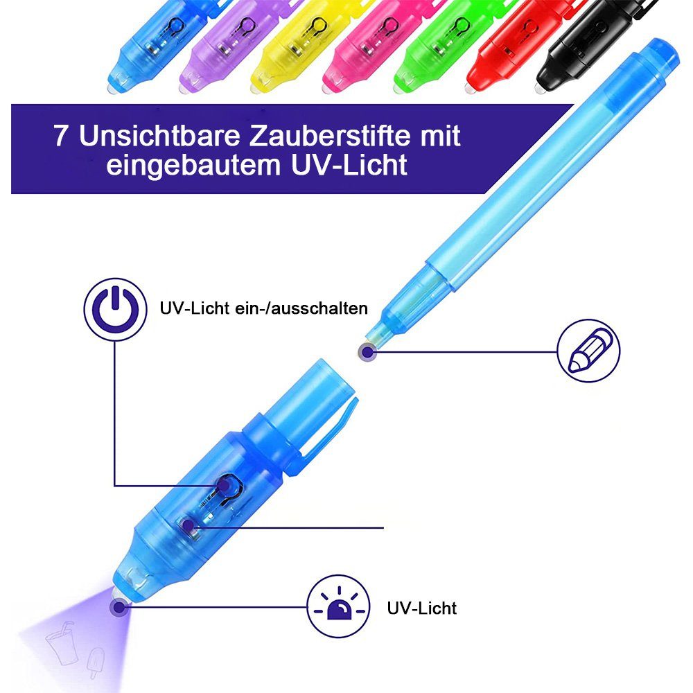 (14-tlg) 14 Schreiben Unsichtbar mit Kinder Stift, Stück Aquarellstifte Licht Geheimstifte UV zggzerg