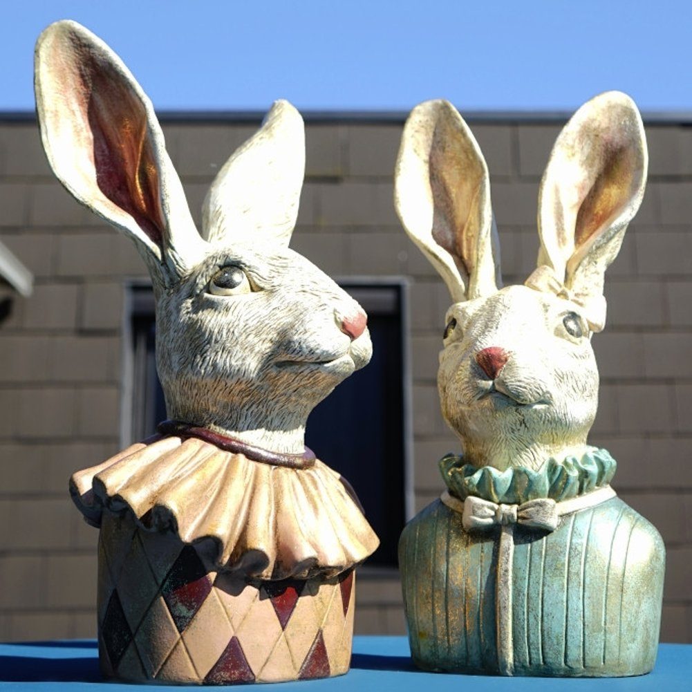 Macosa Home Osterhase Dekohase Osterdekoration (Oster-Deko Figur Dekohase, Hase Dekofigur Ostern Dekoration), Osterhasen Büste Apricot 22 cm Vintage Stil Skulptur