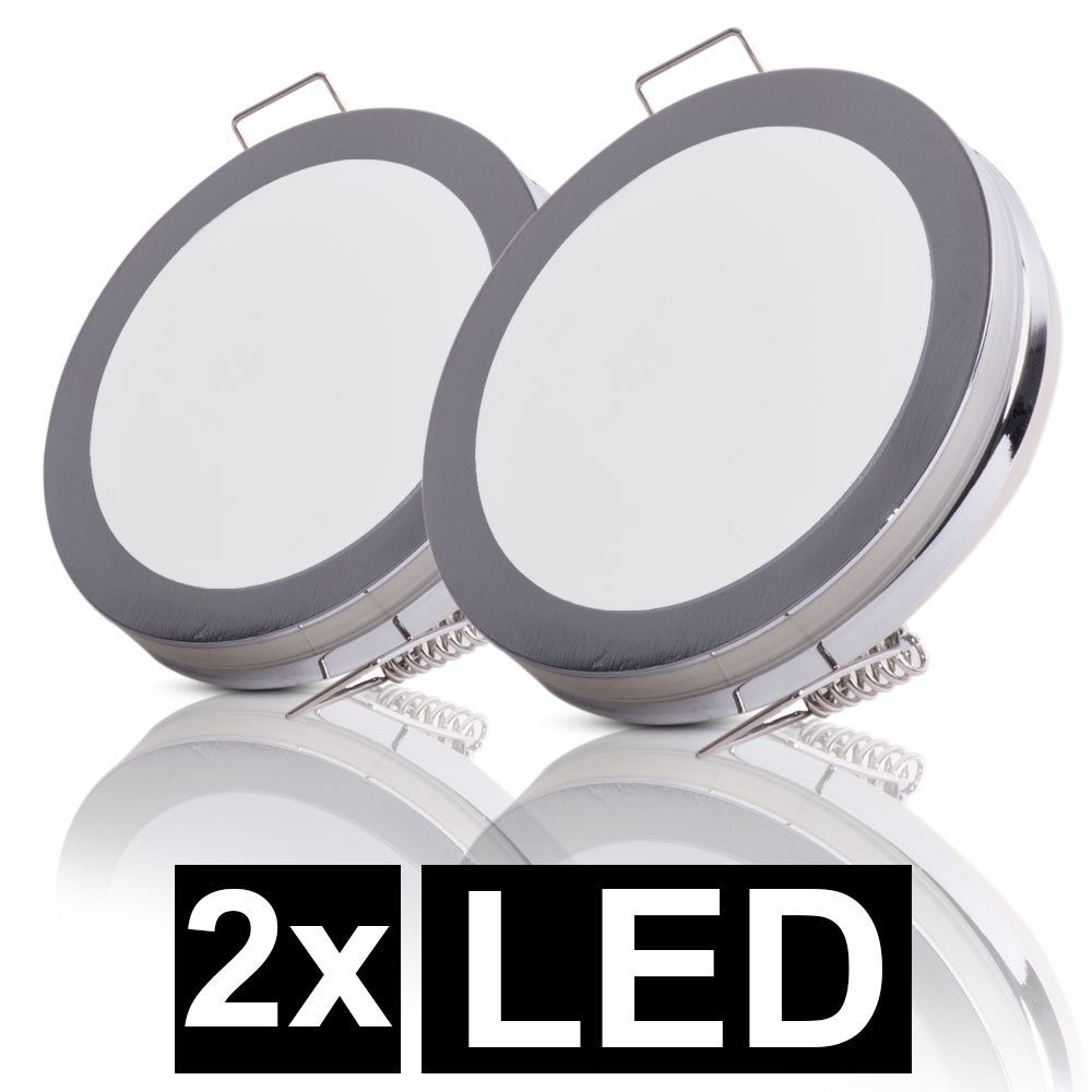 etc-shop LED Einbaustrahler, LED verbaut, Strahler Leuchte rund Chrom Einbau Küchen Set 2er LED-Leuchtmittel Flur Warmweiß, fest